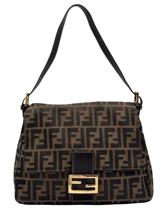 Fendi Vintage Brown Zucca Monogram Classic Mamma Baguette Shoulder Bag