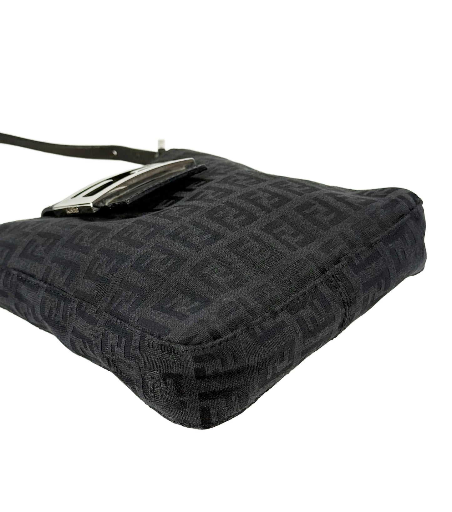 Fendi Vintage Black Zucca Monogram Phone Holder Pochette Baguette