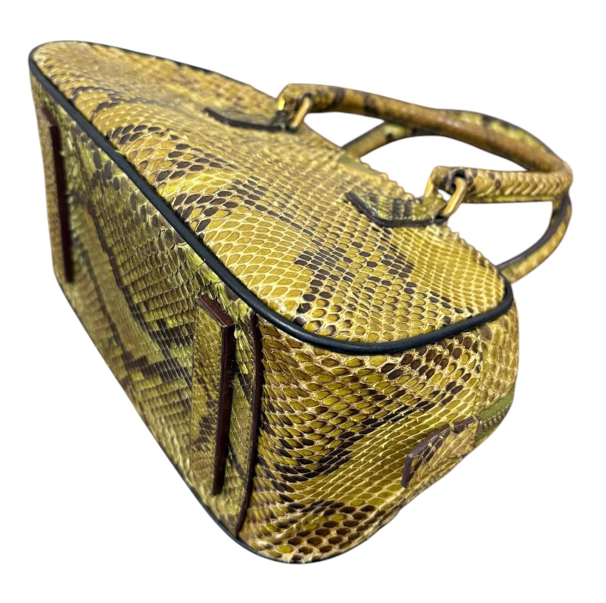 Prada Vintage Green Python Mini Bowler Top Handle Evening Bag