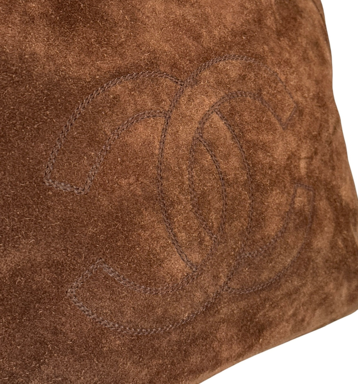 Chanel Vintage 90s Brown Suede CC Shoulder Tote Bag with Tassel