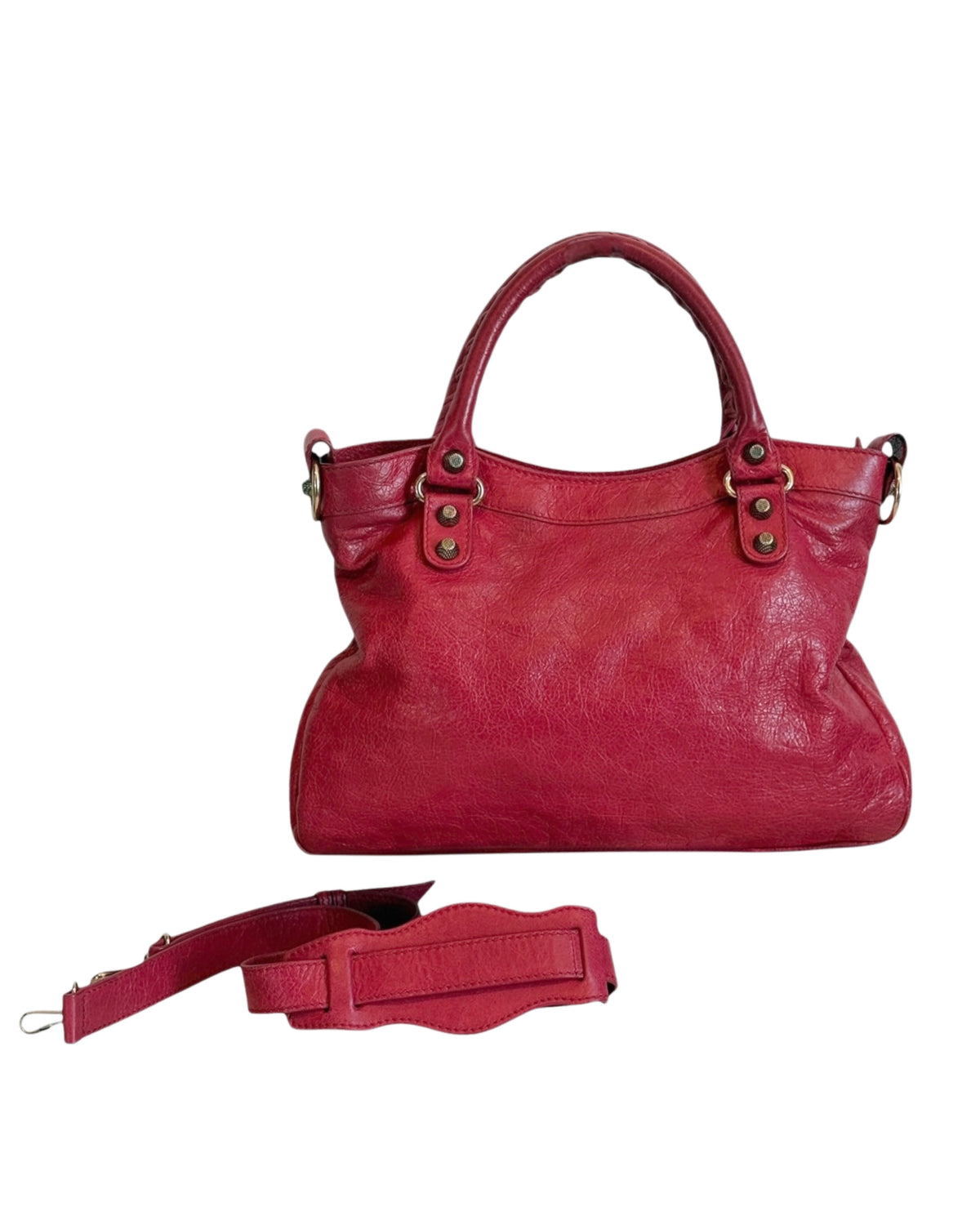 Balenciaga Vintage Red Leather Small Motocross Two-Way City Bag