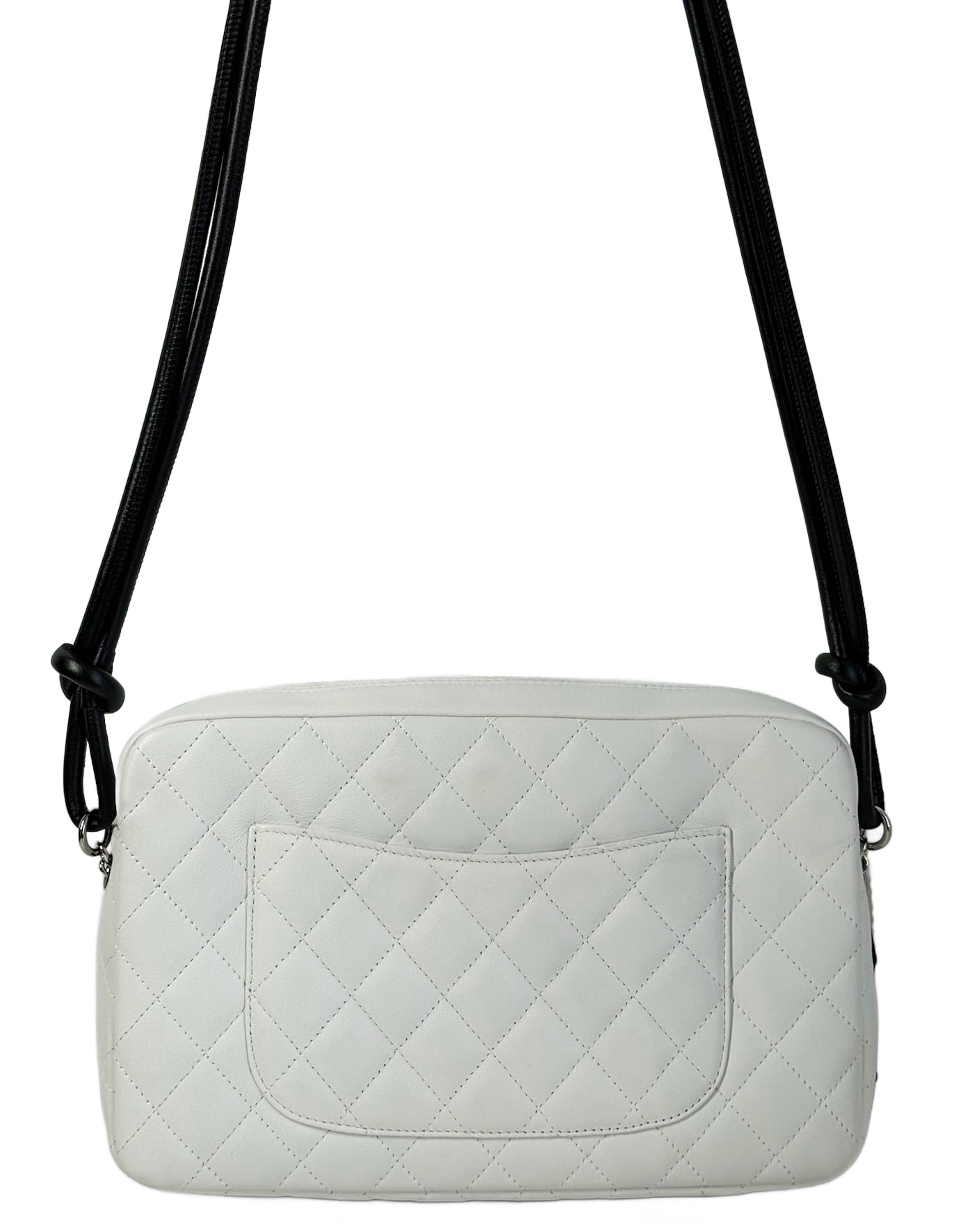 Chanel Vintage 00s White Quilted Lambskin Black CC Cambon Small Messenger Shoulder Bag — Repainted