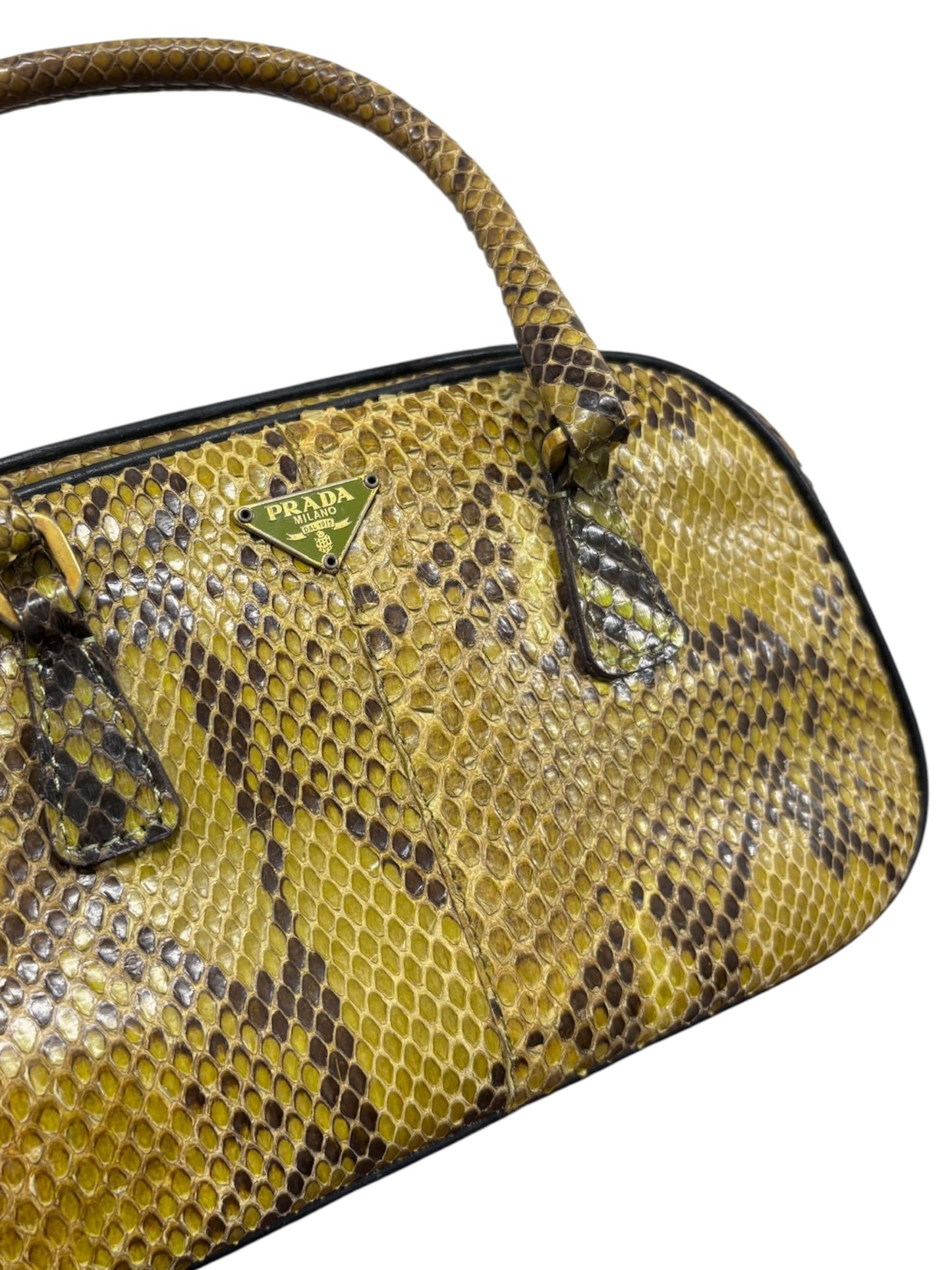 Prada Vintage Green Python Mini Bowler Top Handle Evening Bag