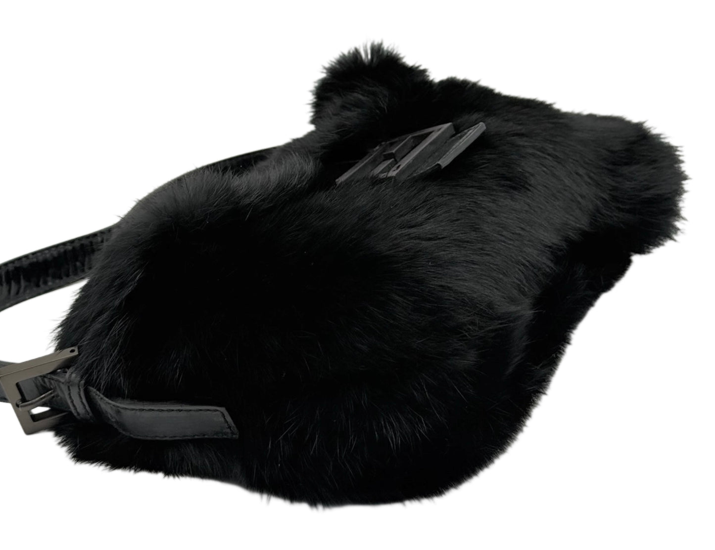 Fendi Vintage Black Mink Fur Shoulder Baguette Bag