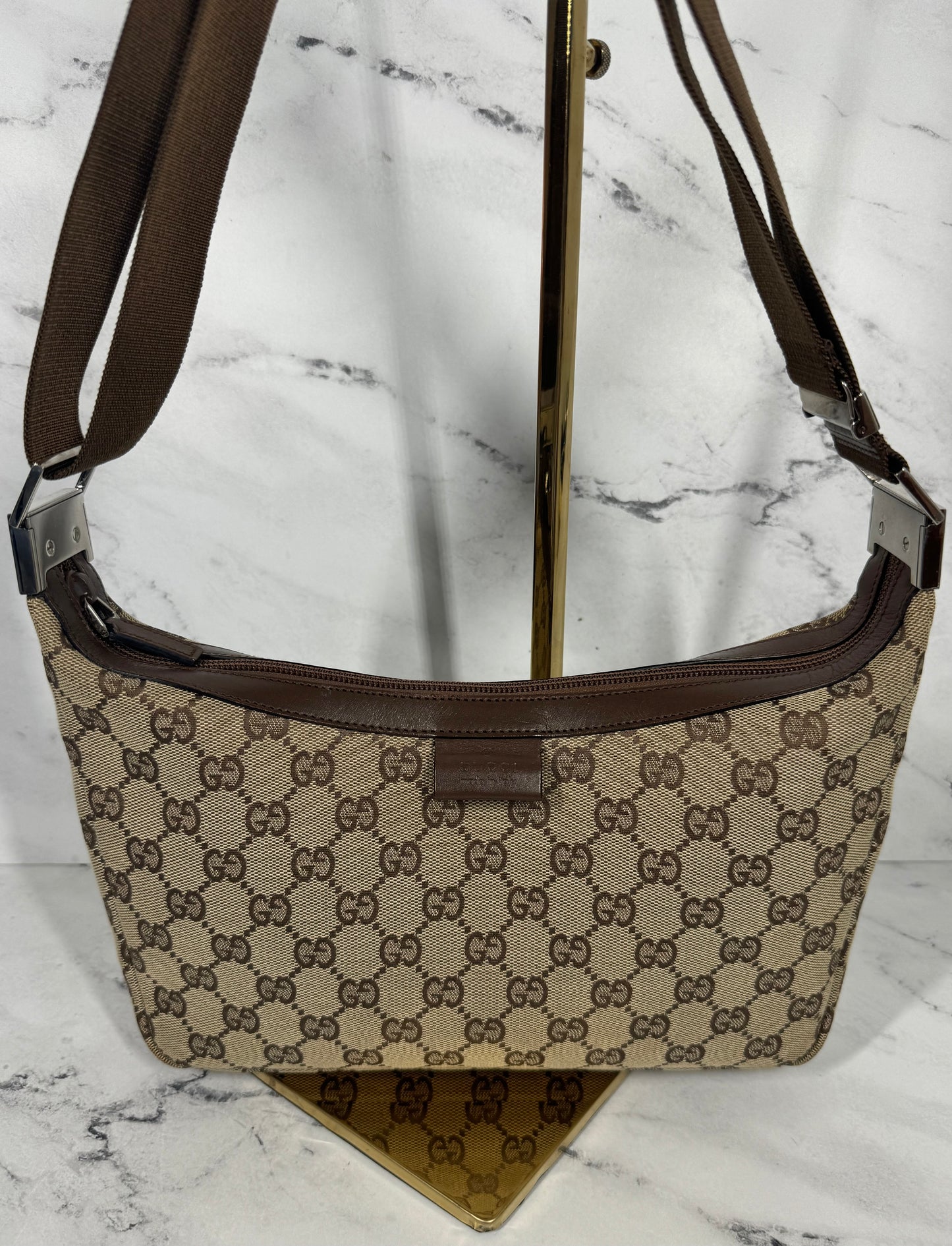 Gucci Vintage Brown GG Monogram Canvas Small Shoulder & Crossbody Bag