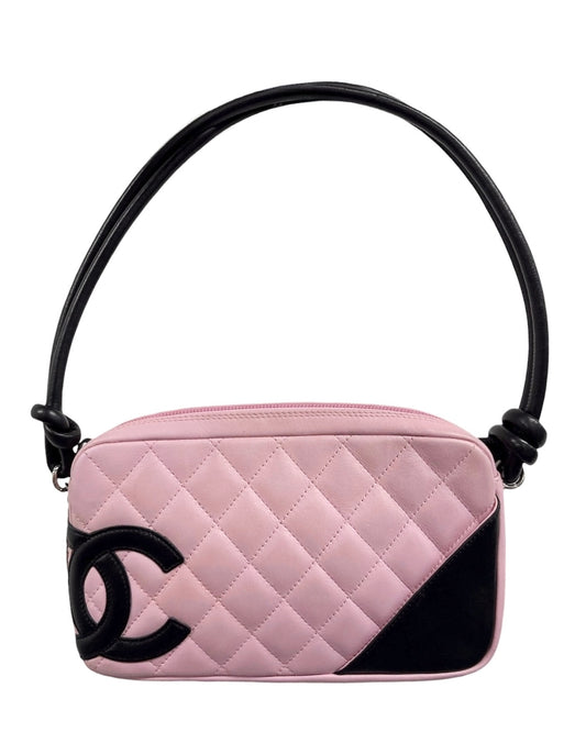 Chanel Vintage 00s Pink & Black Quilted Lambskin CC Cambon Pochette Shoulder Bag