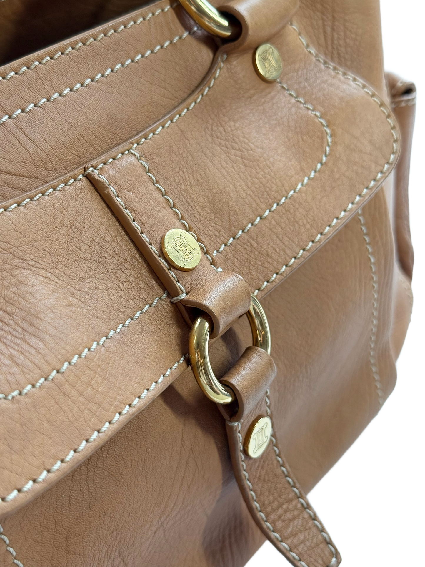 Celine Vintage Caramel Beige Leather Top Handle Bag
