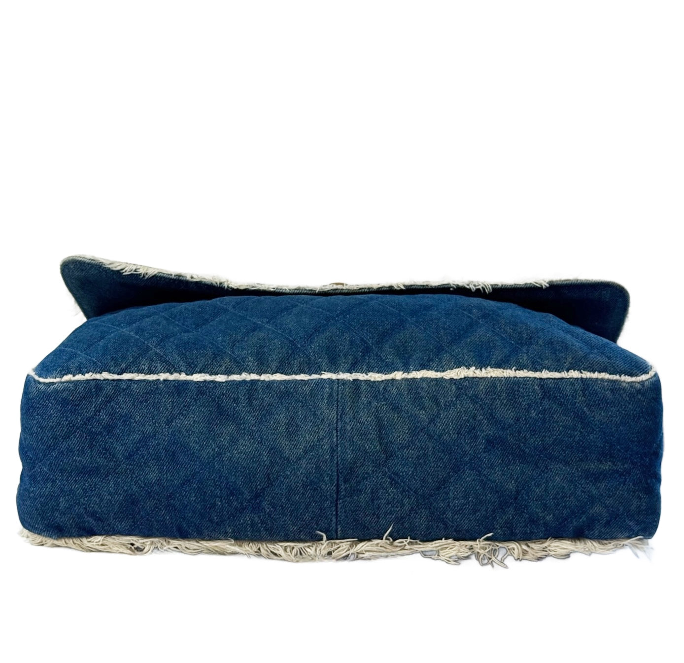 Chanel Vintage Blue Quilted Denim Fringe Maxi Crossbody Shoulder Flap Bag w 24K Gold Plated Hardware