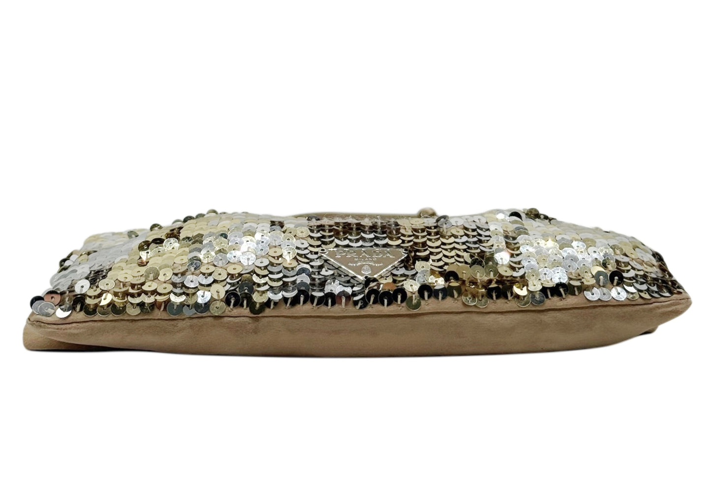 Prada Vintage Gold & Silver Metallic Sequin Satin Evening Shoulder Bag with Mirror