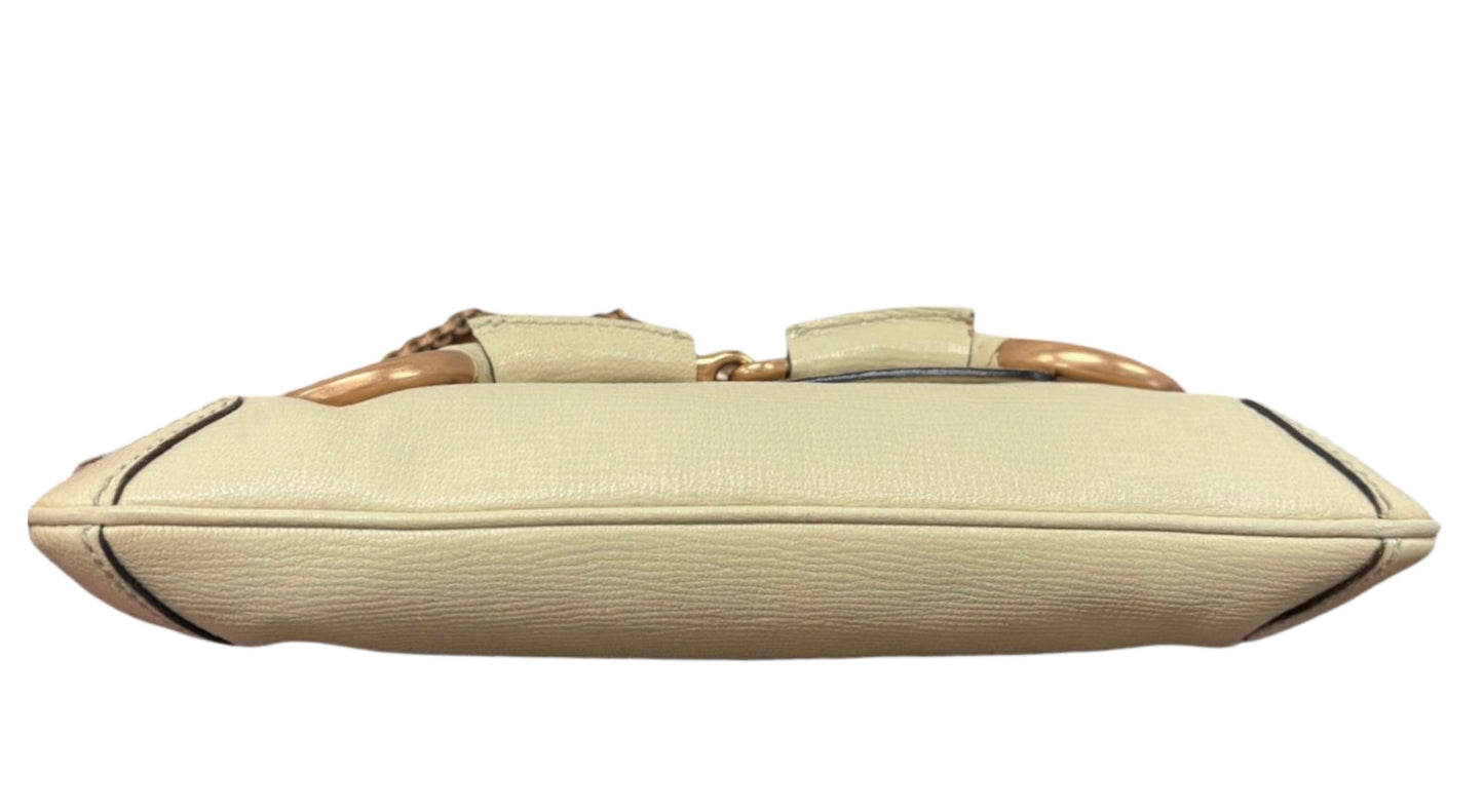 Gucci Vintage Ivory Leather Small Horsebit Shoulder Clutch Bag