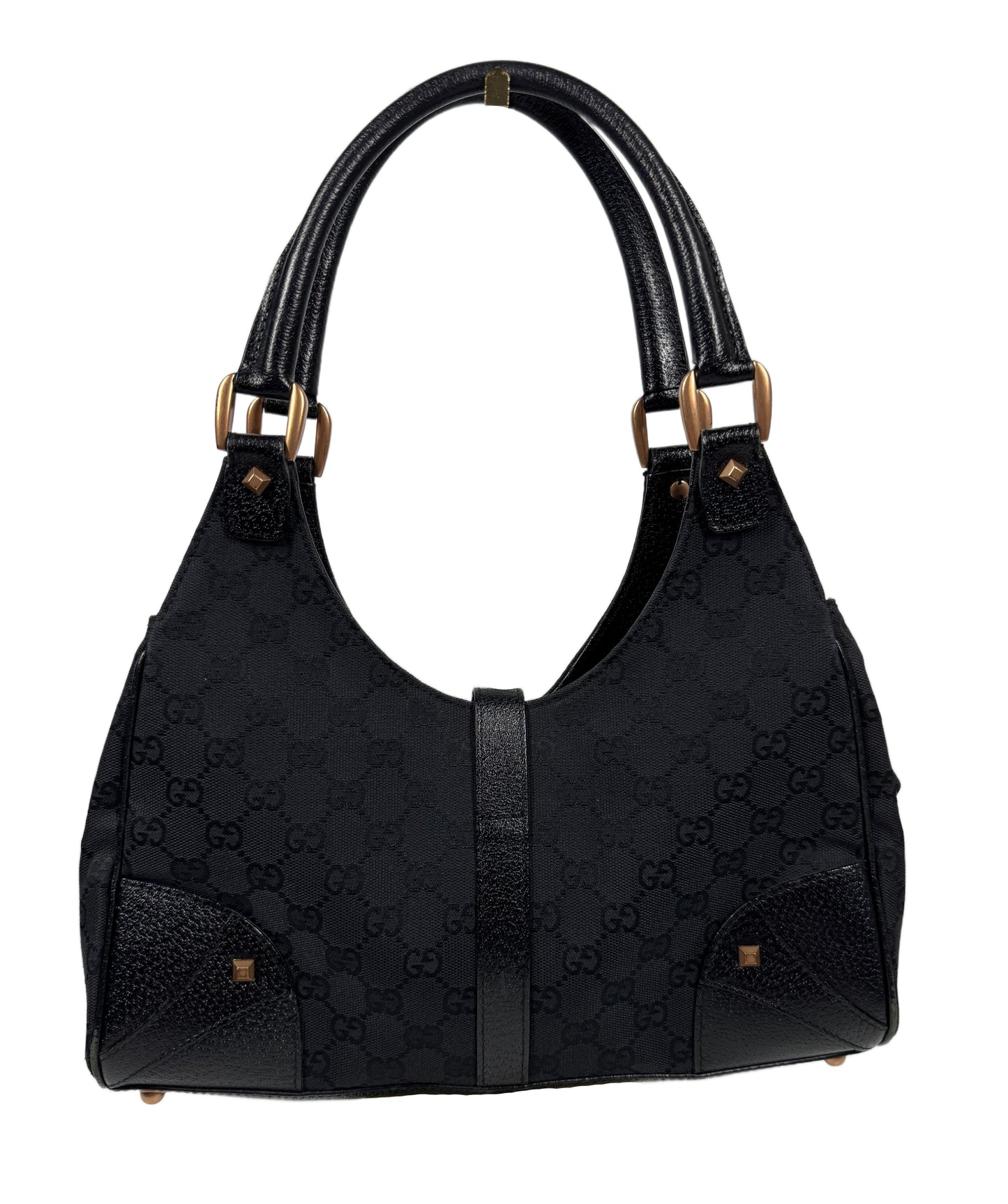 Gucci Black GG Monogram Studded Jackie Shoulder Bag