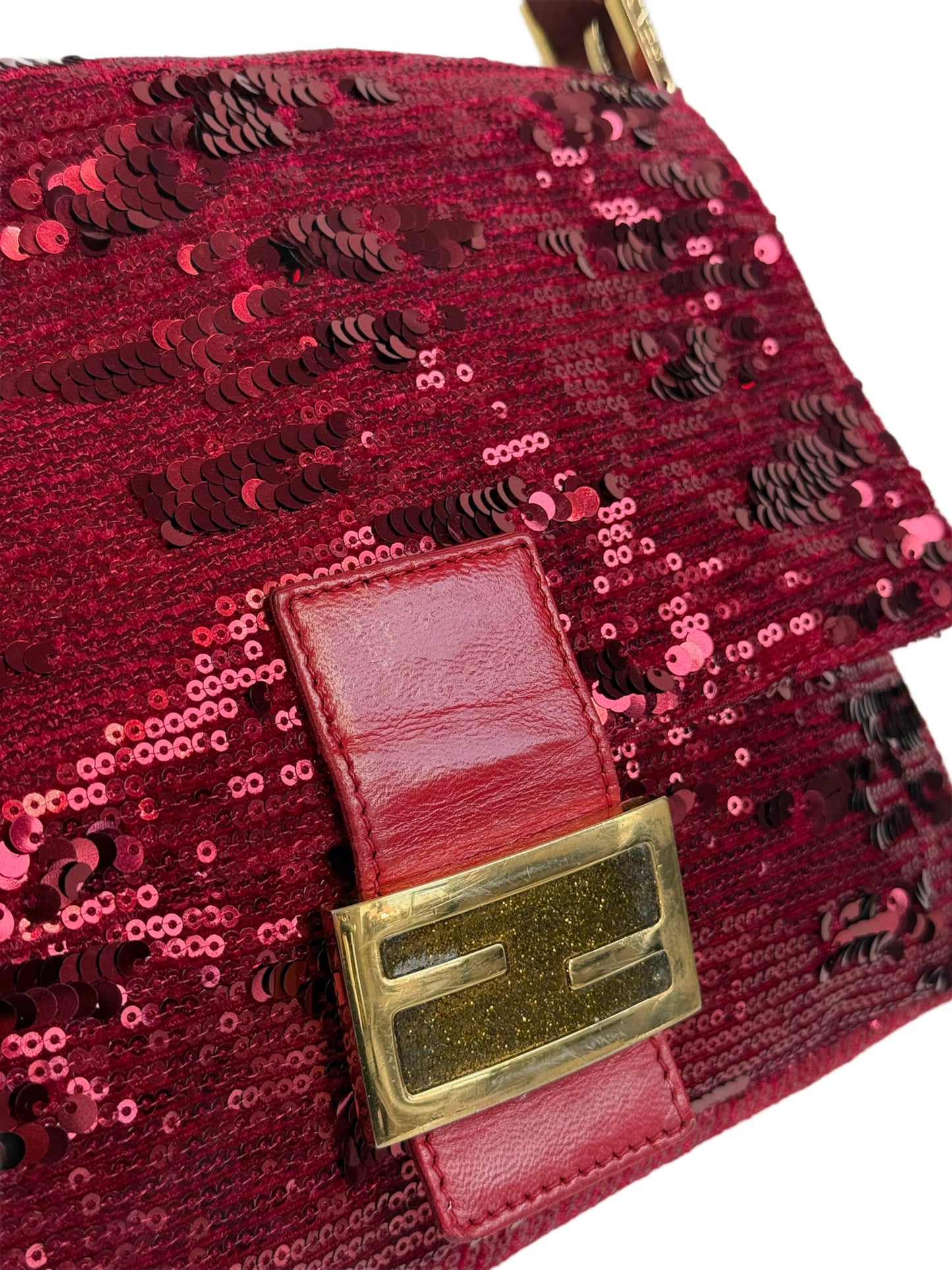 Fendi Vintage Red Sequin Mamma Baguette Shoulder Bag
