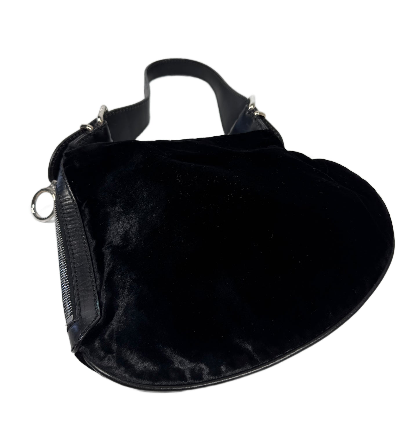 Fendi Vintage Black Velvet Velour Asymmetrical Shoulder Bag