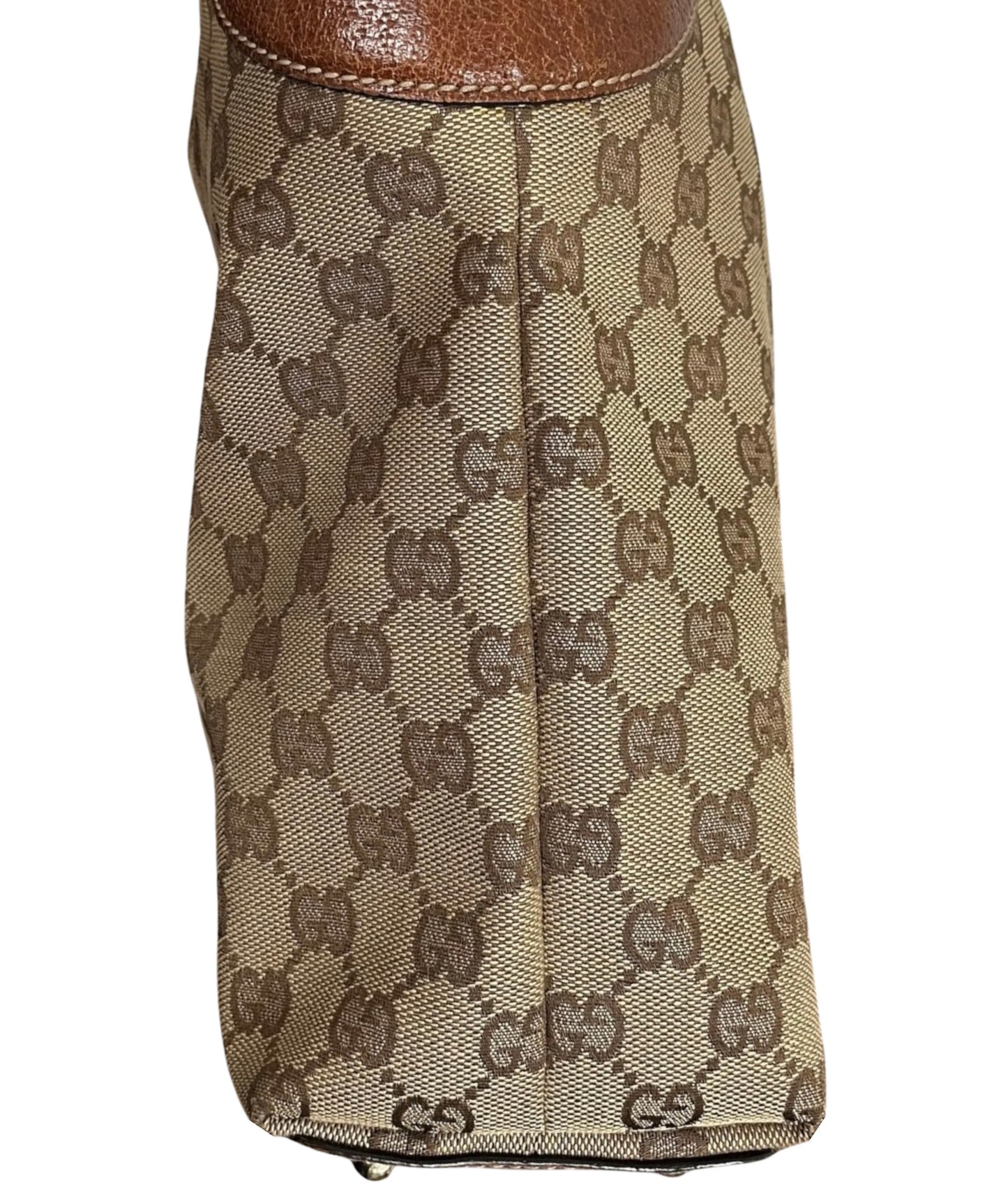 Gucci Vintage Brown GG Monogram Small Bucket Bamboo Handle Shoulder Bag 
