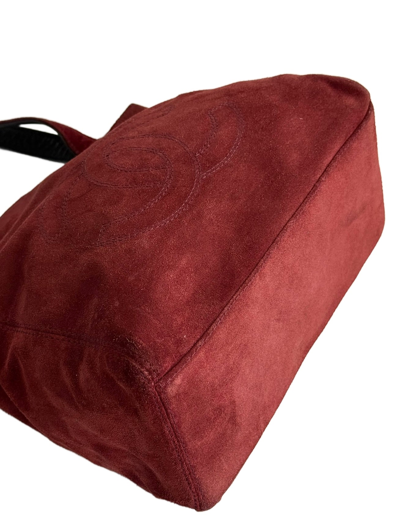 Chanel Vintage Burgundy Suede CC Logo Small Shoulder Tote Bag
