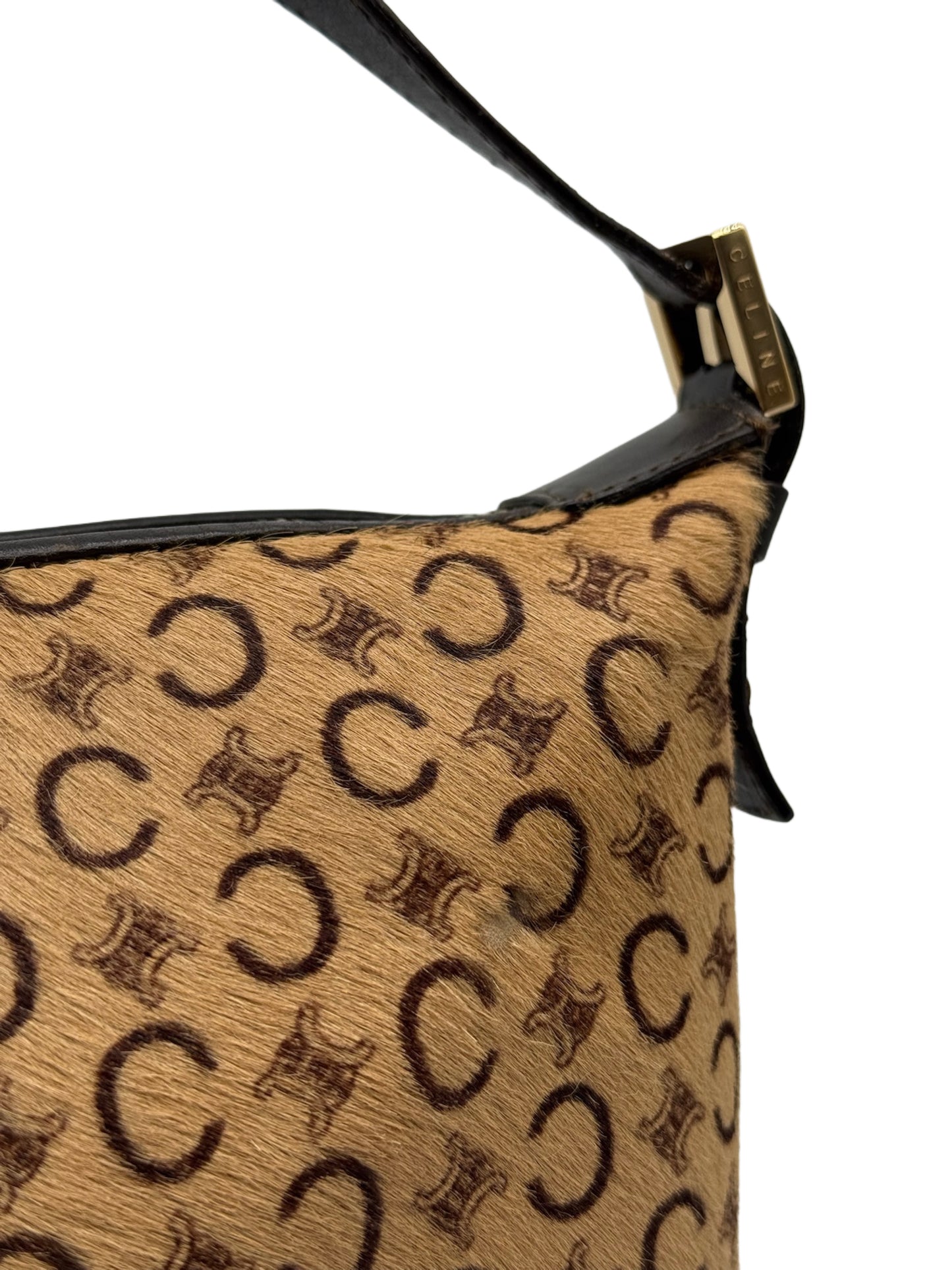 Celine Vintage Beige Macadam Monogram Pony Hair Medium Pochette