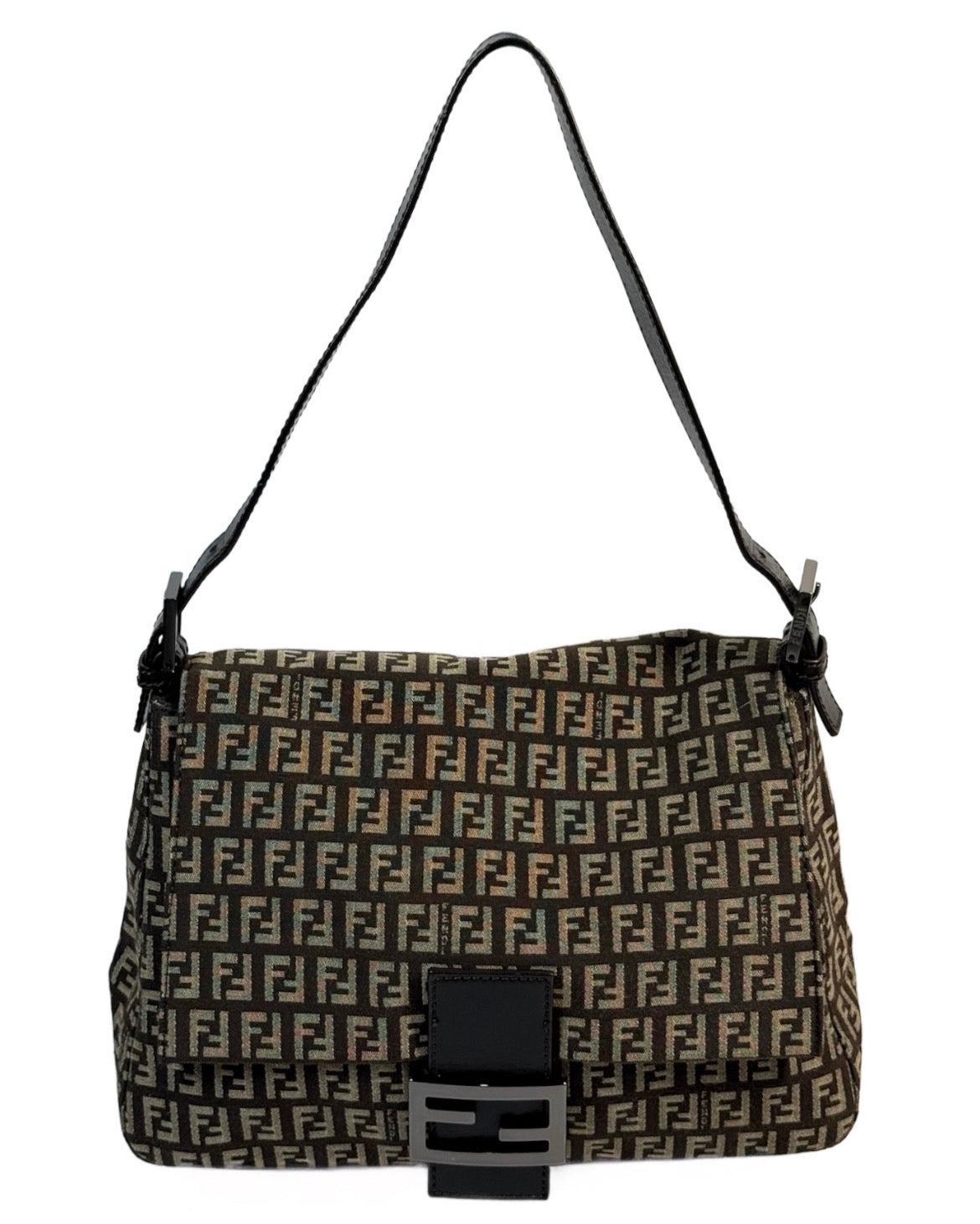 Fendi Vintage Dark Brown Zucchino Zucca Monogram Mamma Baguette Shoulder Bag