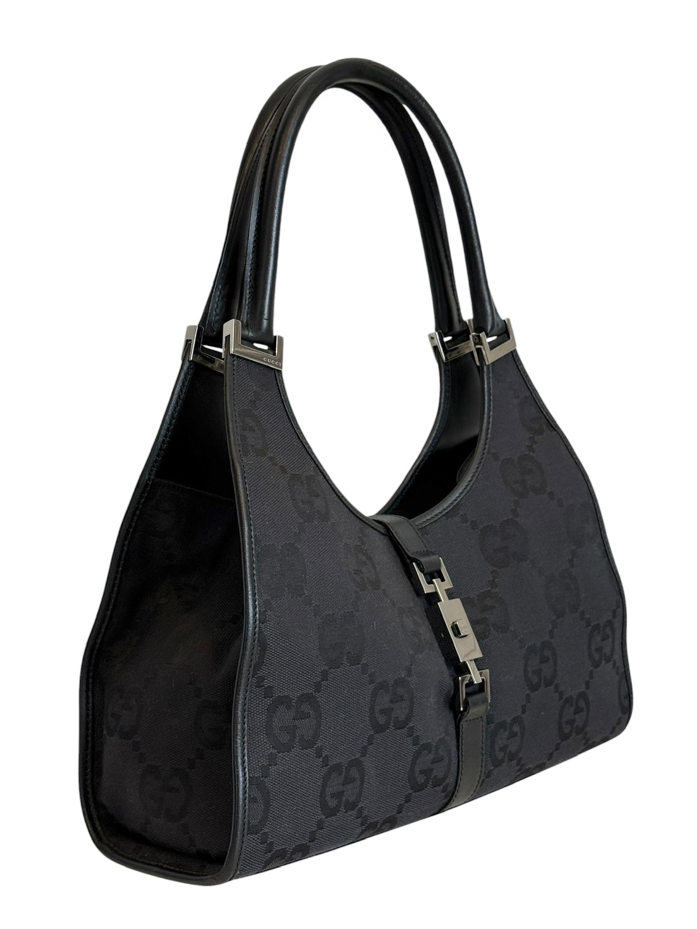 Gucci Vintage Black Jumbo GG Monogram Medium Jackie Shoulder Bag