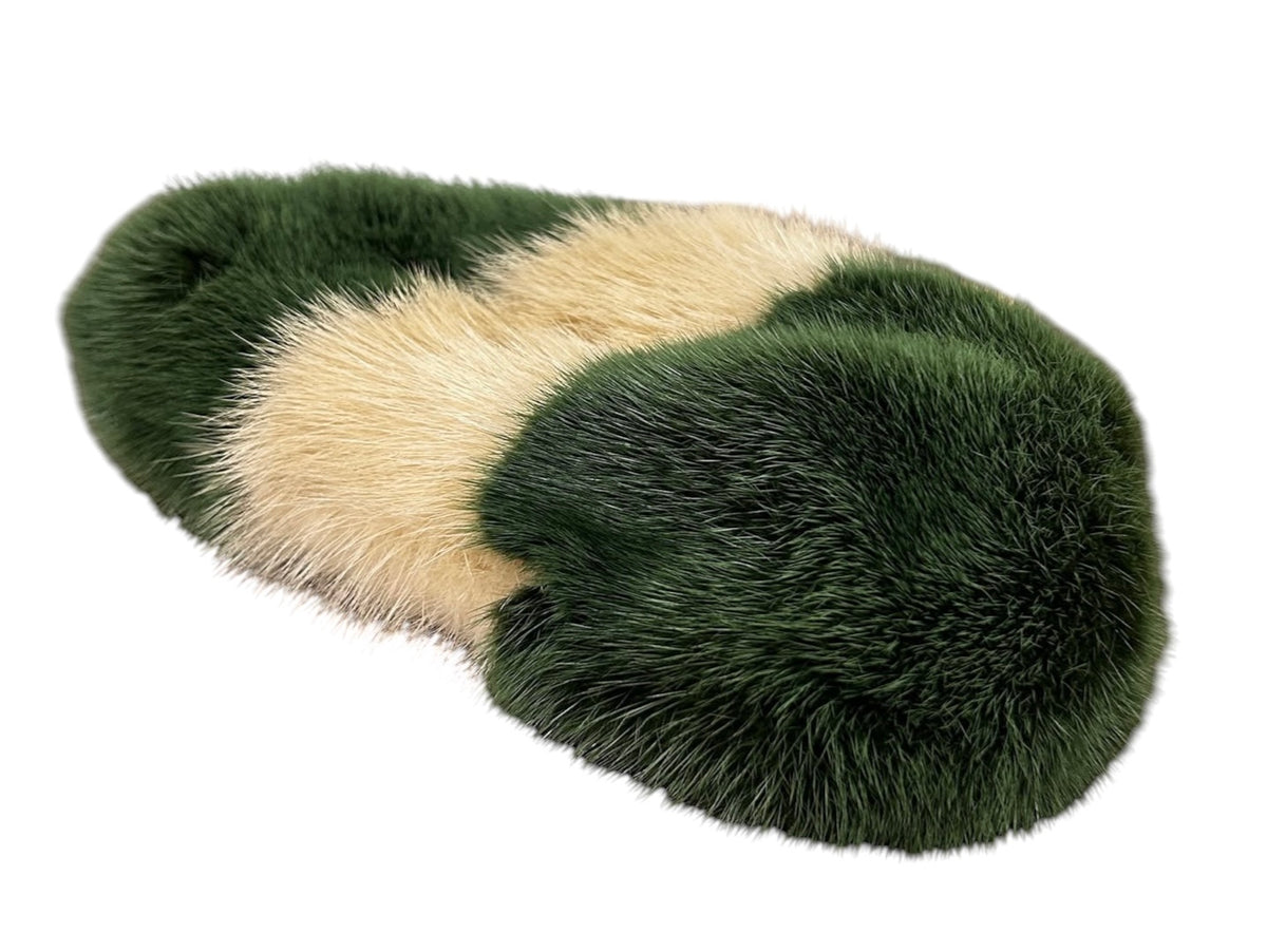 Gucci by Tom Ford Vintage Green & White Mink Fur Metal Bamboo Handle Top Handle Evening Bag