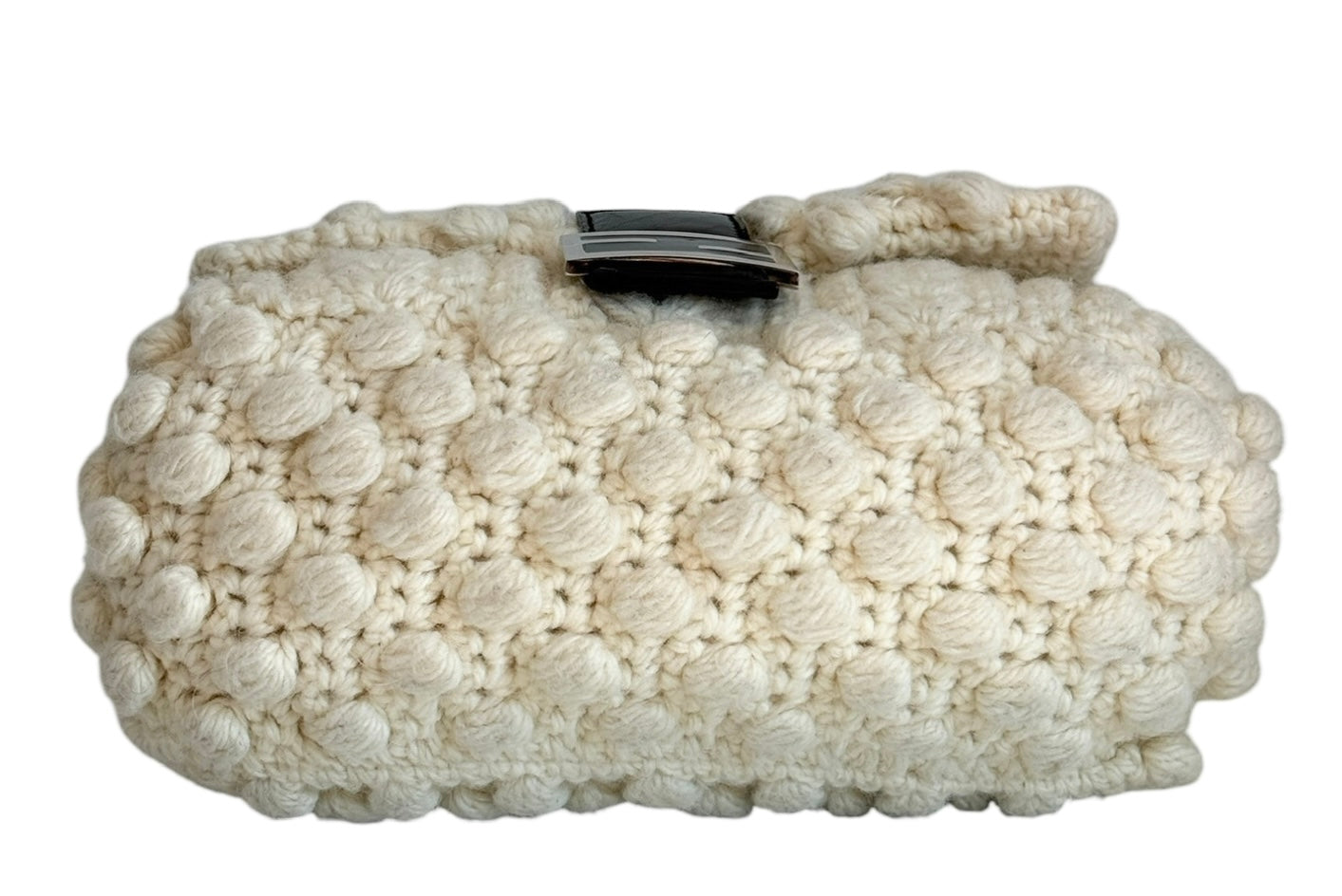 Fendi Vintage Ivory Crochet Knit Mamma Baguette Shoulder Bag