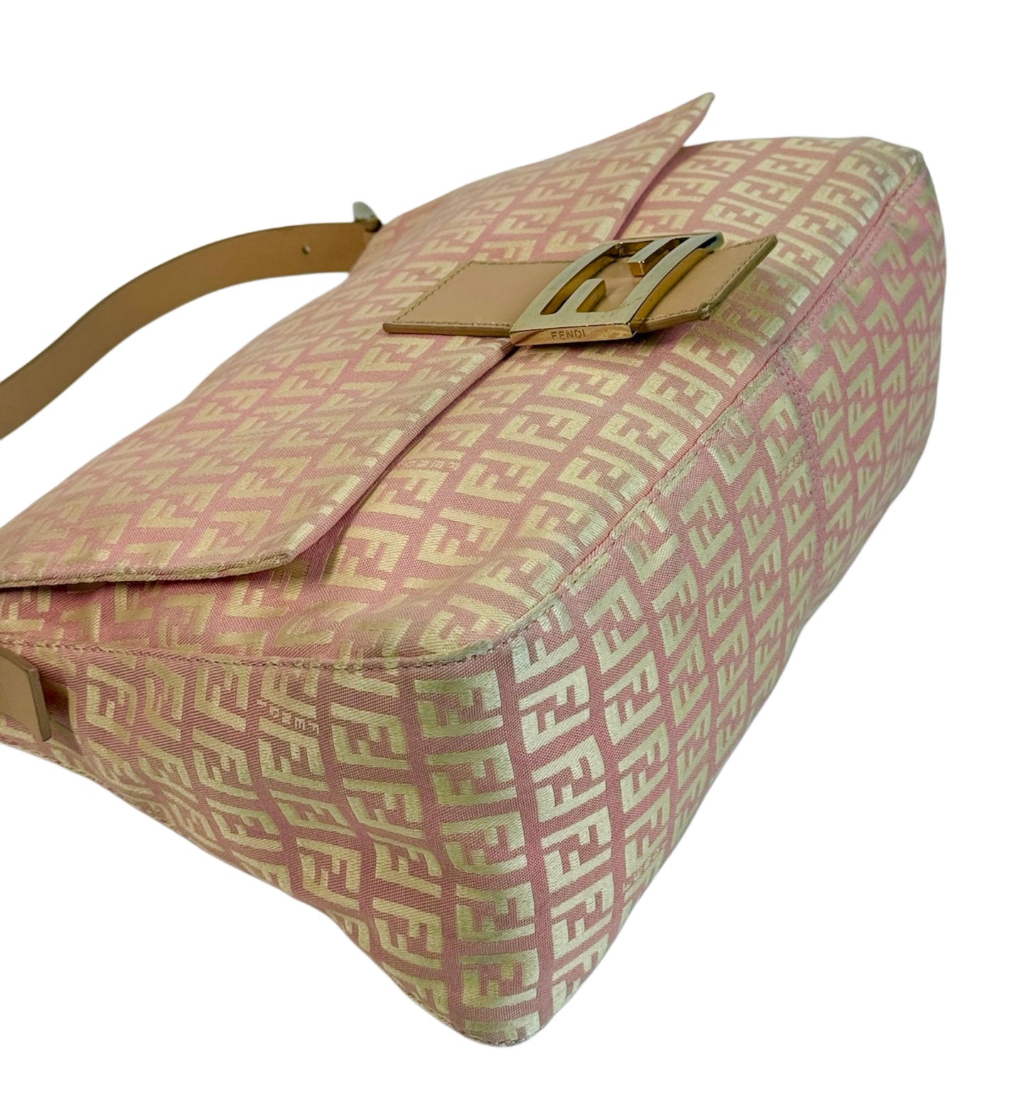 Fendi Vintage Pink & Yellow Zucca Monogram Shoulder Mamma Baguette Bag