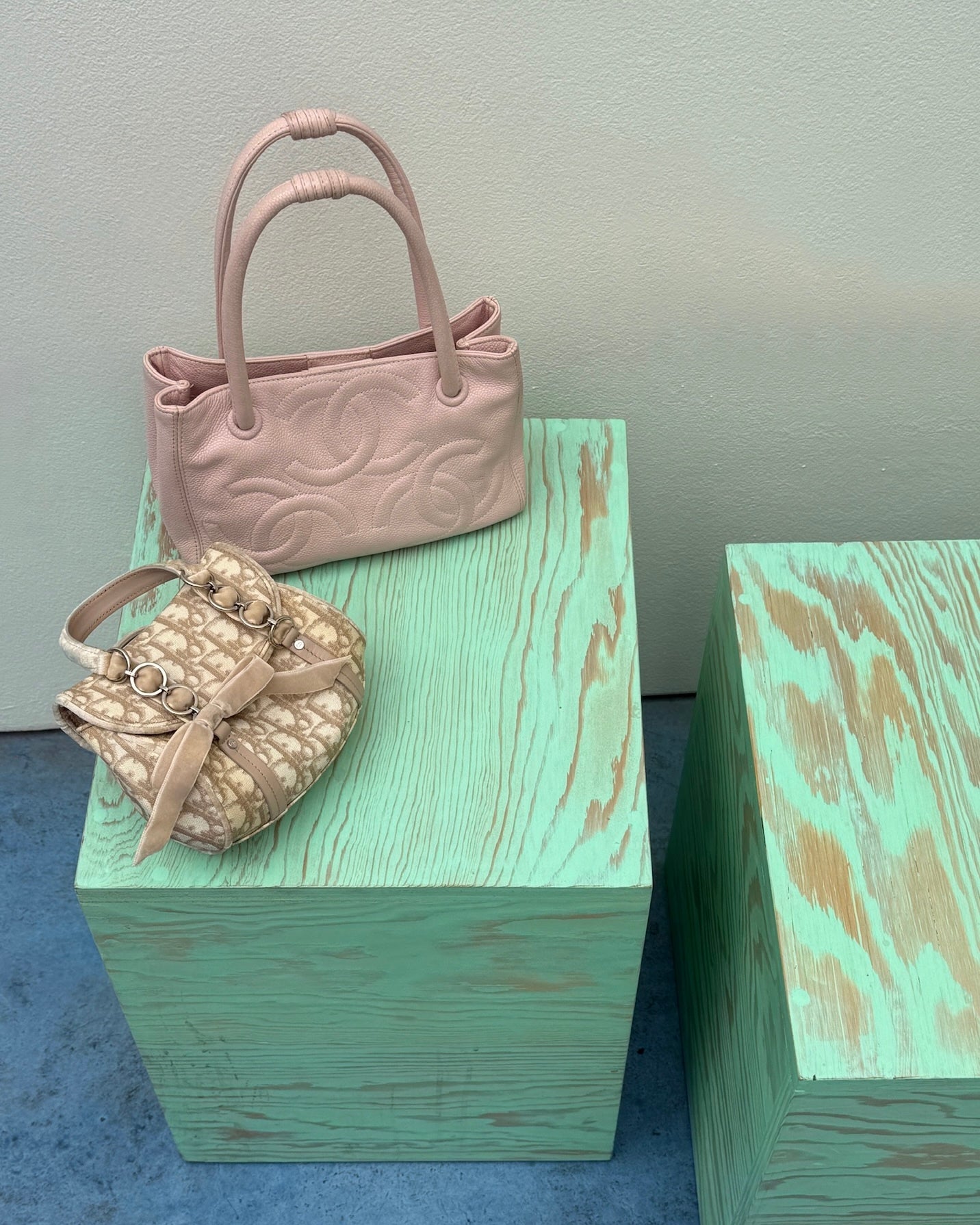 Dior Vintage 2005 Beige Diorissimo Monogram Canvas Mini Romantique Velvet Bow Top Handle bag