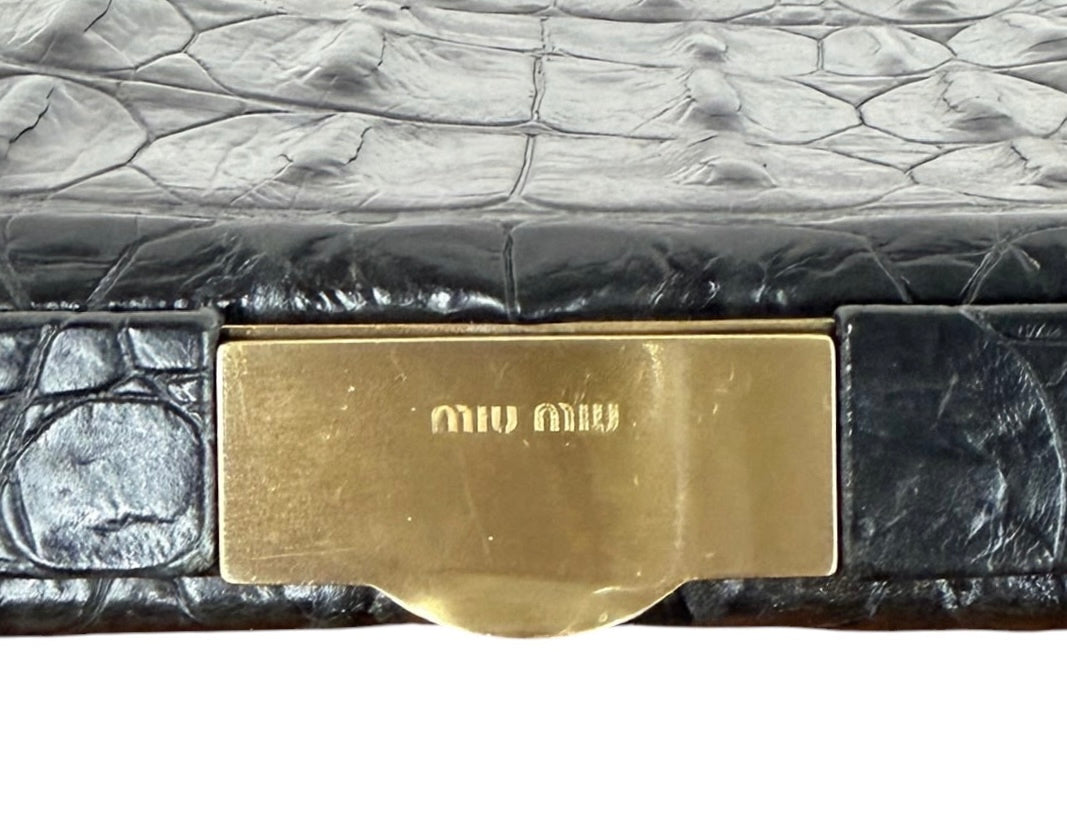 Miu Miu Vintage Black Crocodile Small Kisslock Evening Pochette Bag