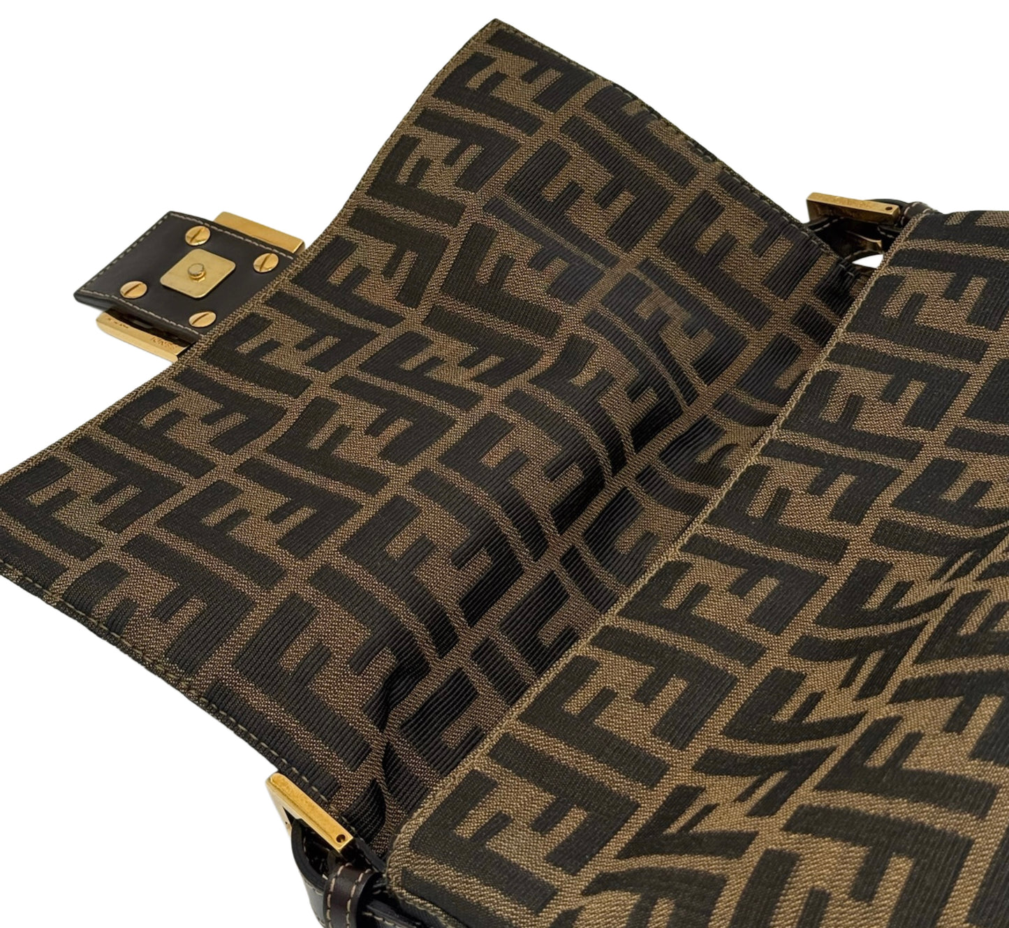 Fendi Vintage Brown Zucca Monogram Classic Mamma Baguette Shoulder Bag