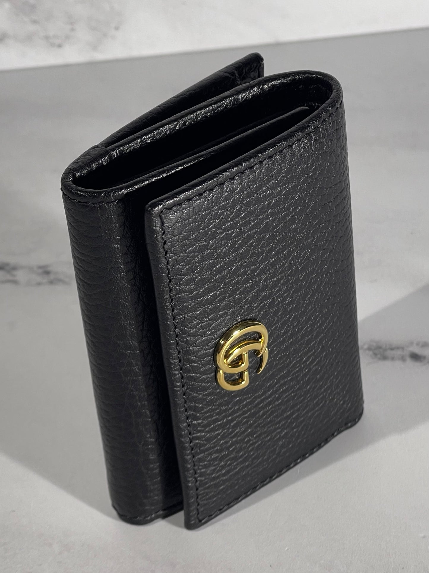 Gucci Black Dollar Calfskin Petite Medium Marmont Trifold Card Case Wallet