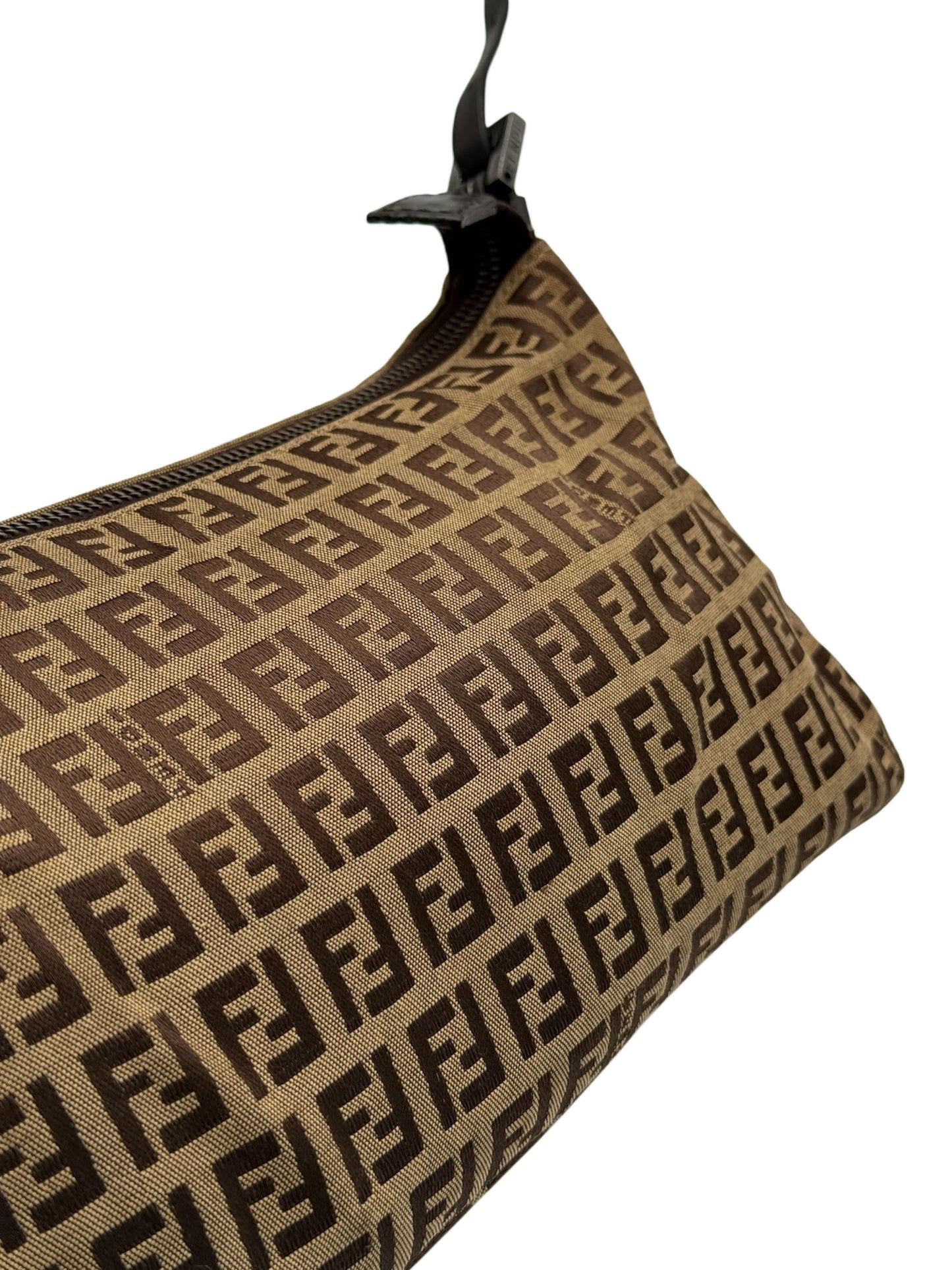Fendi Vintage Light Brown Zucca Zucchino Monogram Medium Shoulder Pochette Bag