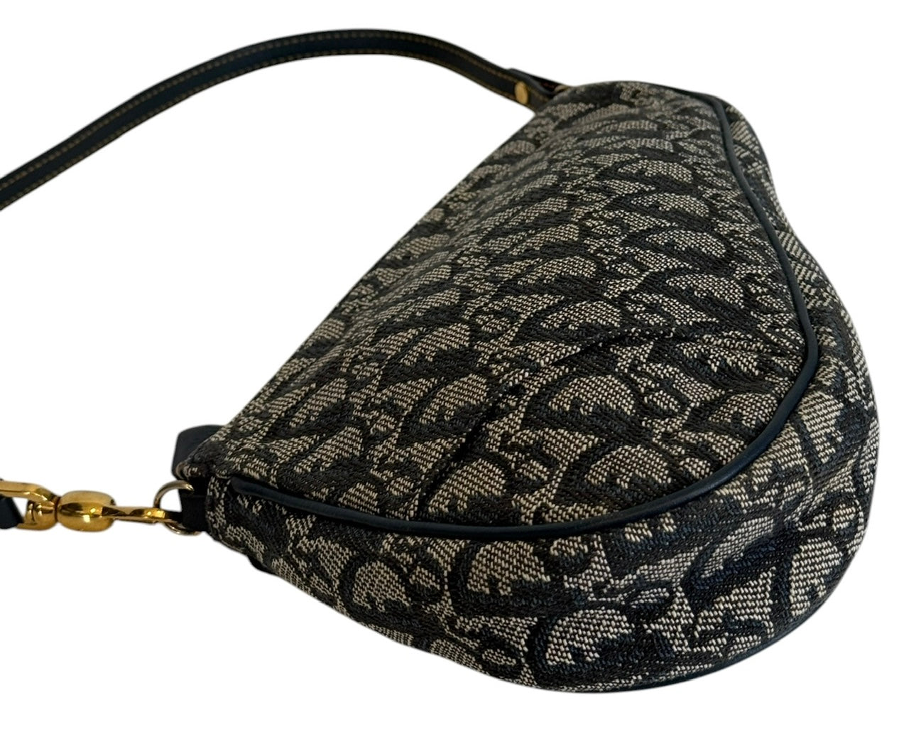Dior Vintage 2001 Navy Blue Trotter Monogram Mini Saddle Pochette Shoulder Bag