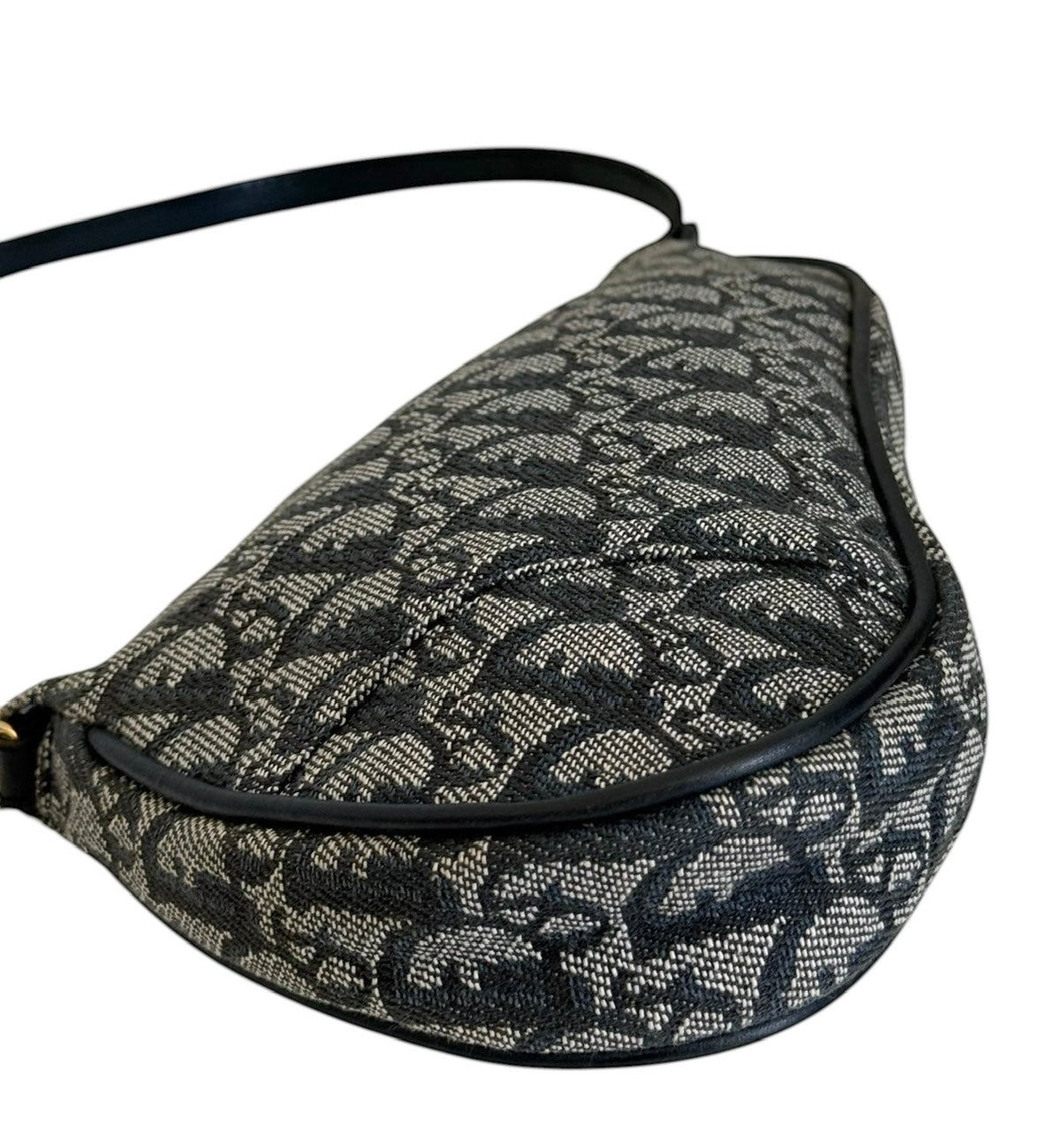 Dior Vintage 2001 Navy Blue Trotter Monogram Mini Saddle Pochette Shoulder Bag