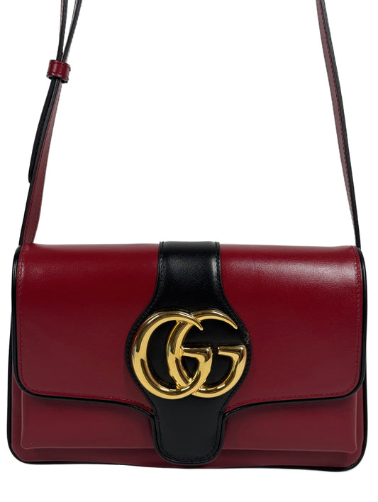 Gucci Burgundy & Black Colorblock Calfskin Leather Small Arli Flap Shoulder Crossbody Bag