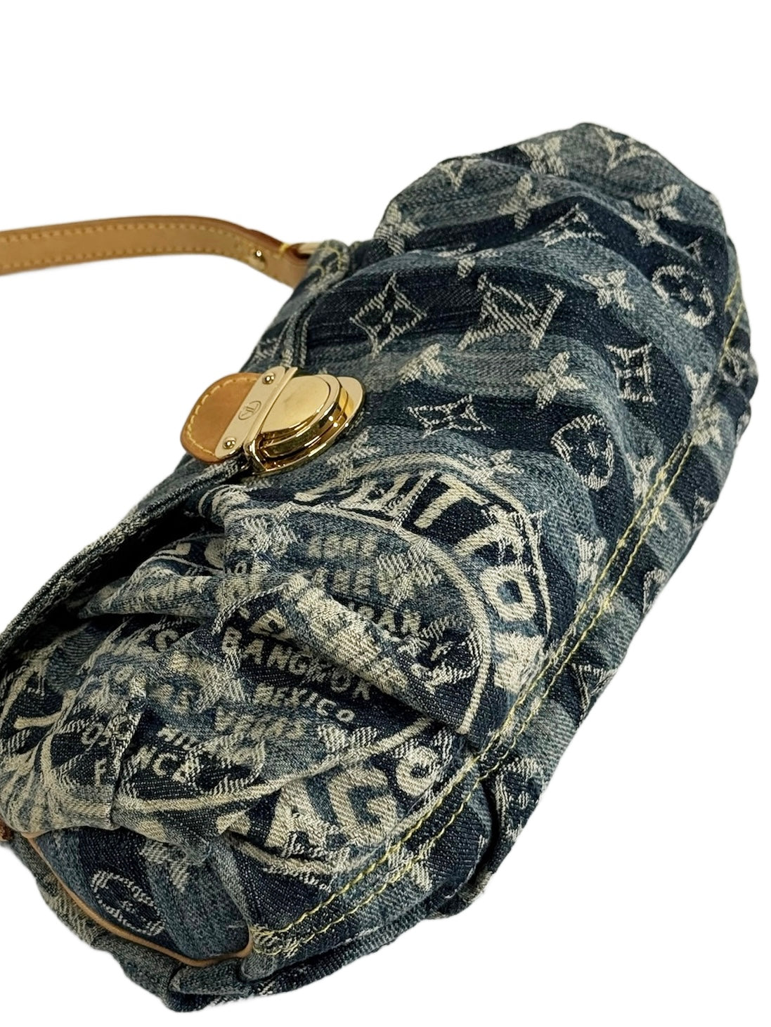 Louis Vuitton Vintage 2006 Raye Blue Striped Denim Monogram Mini Pleaty Shoulder Pochette Bag