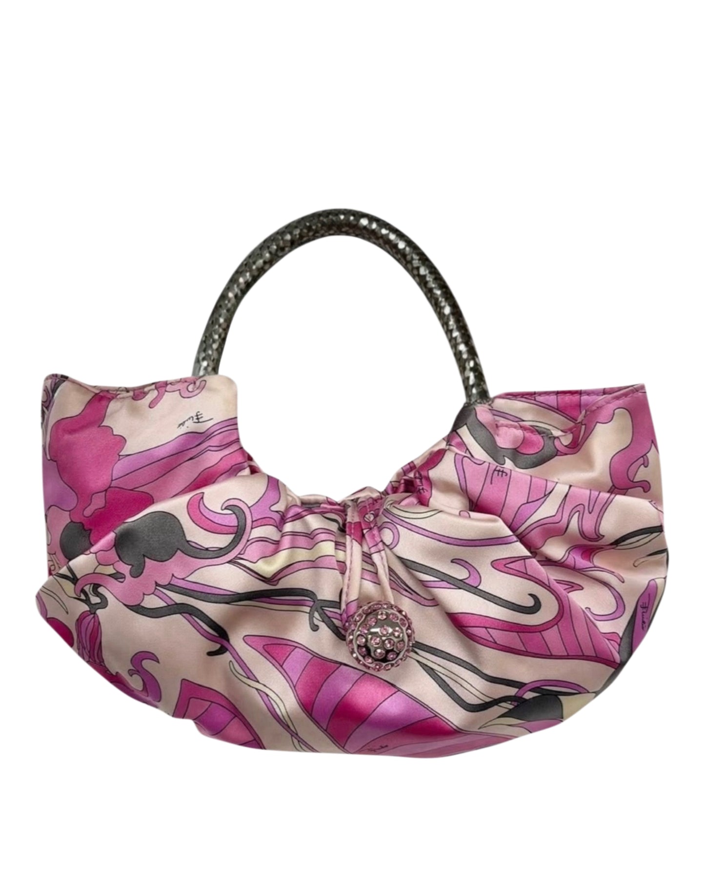 Pucci Vintage Pink & Gray Satin Crystal Ball Mini Top Handle Pochette