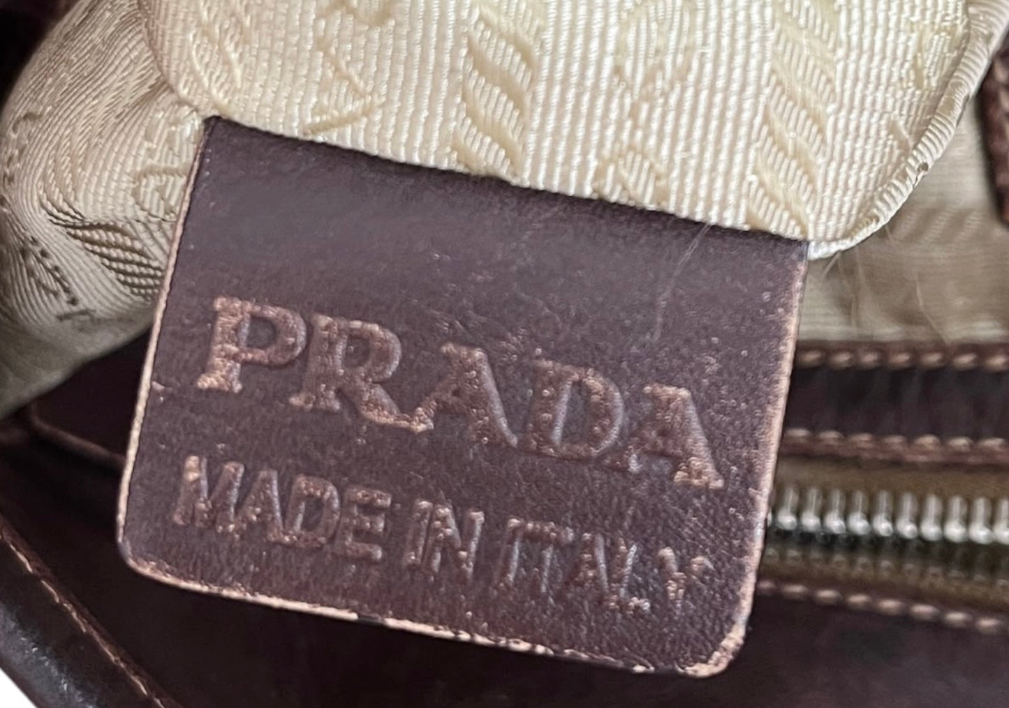 Prada Vintage Light Brown Jacquard Canapa Canvas Large Shoulder Tote Bag with Leather Trim 