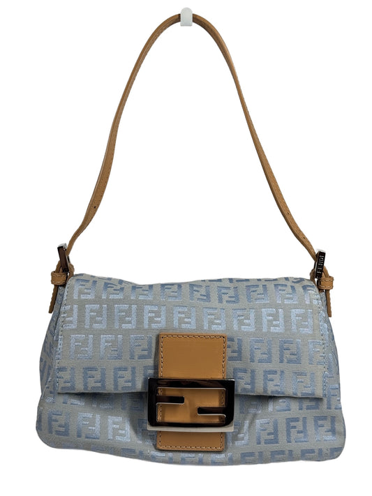 Fendi Vintage Baby Blue Zucca Zucchino Monogram Mini Mamma Forever Baguette Shoulder Bag