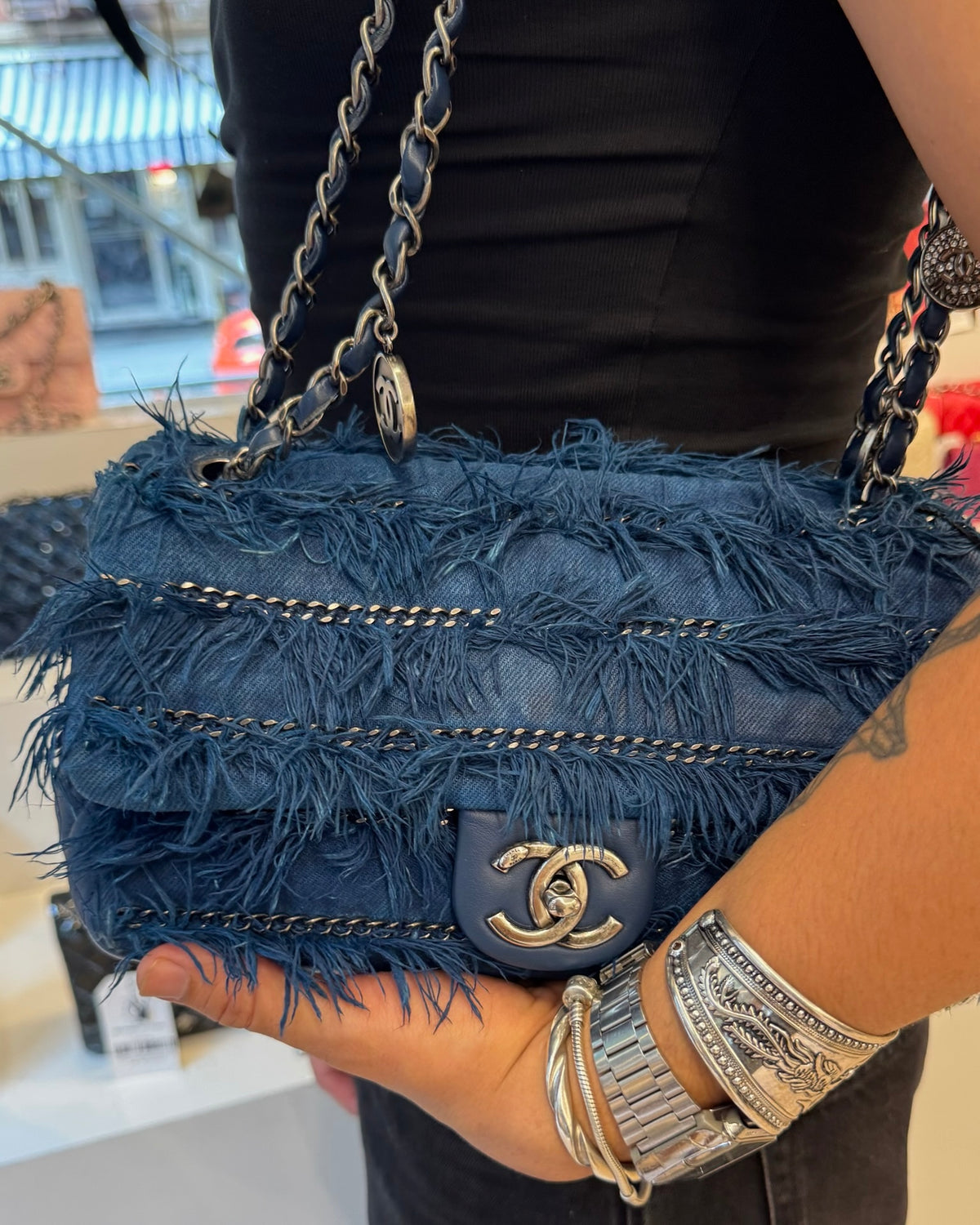 Chanel 2015 Paris-Dubai Blue Fringe Shoulder Flap Bag