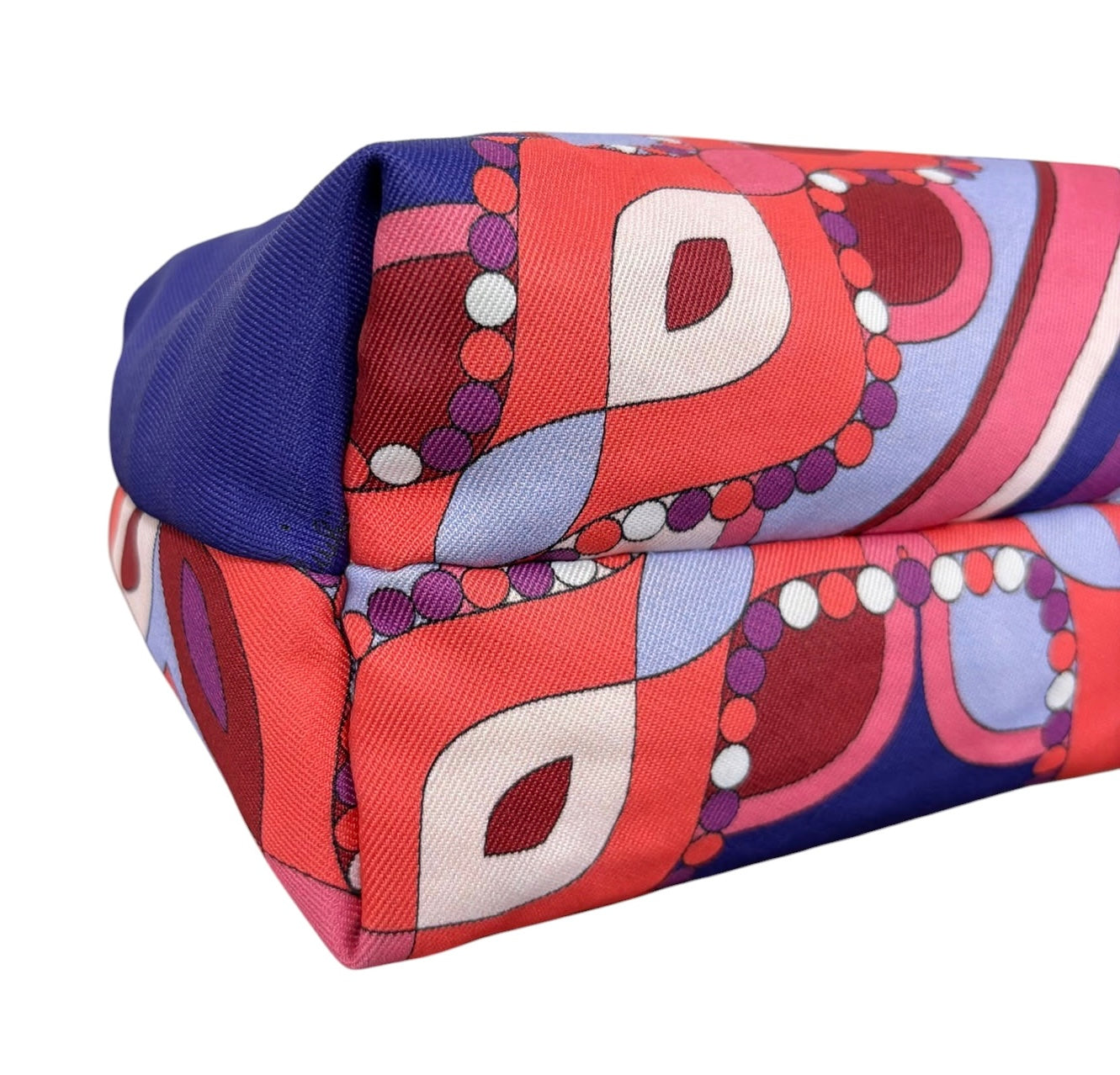 Pucci Vintage Red Purple & Pink Satin Mini Cosmetic Top Handle Pochette Bag 
