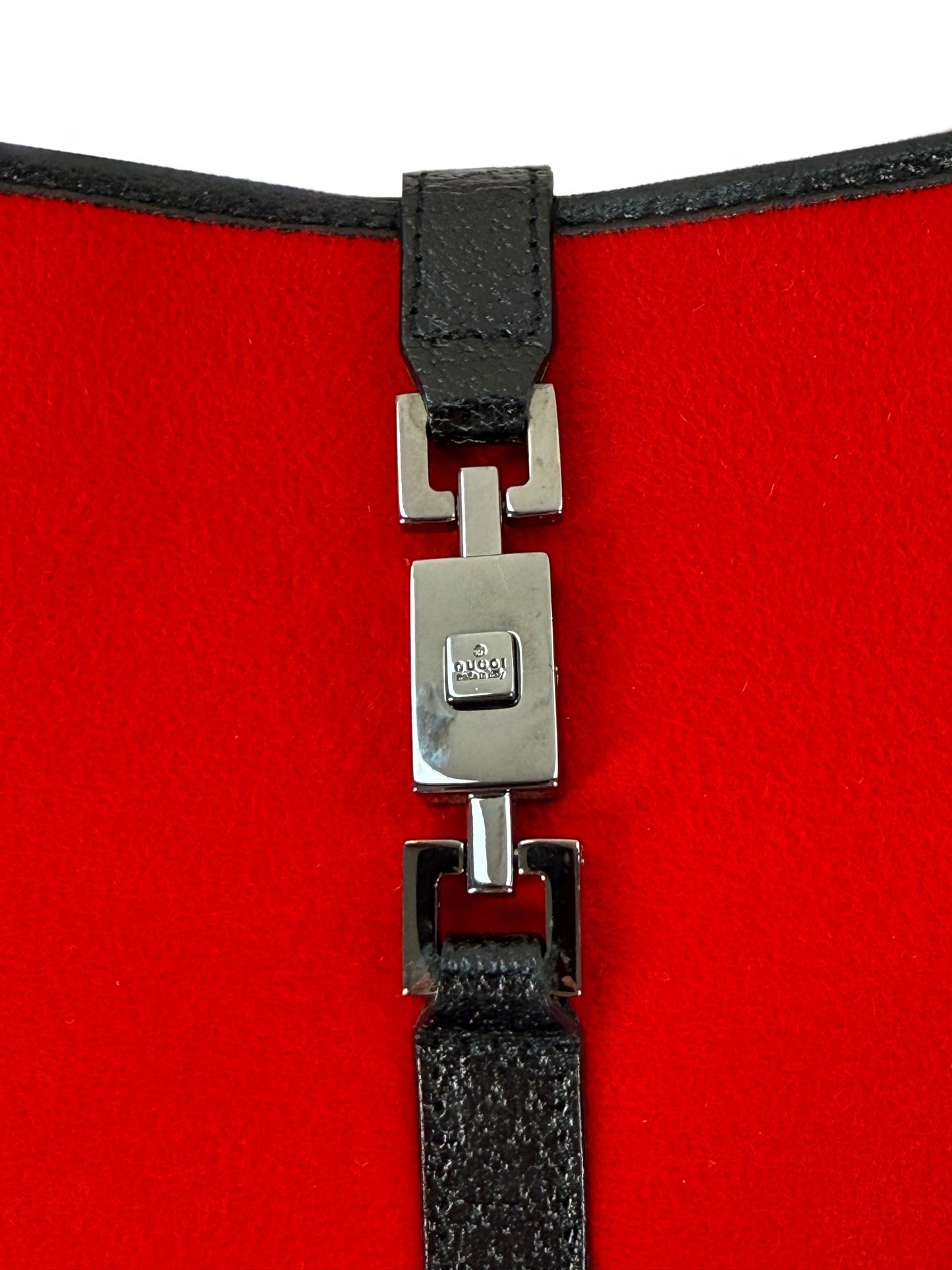 Gucci Vintage Red Felt Black Leather Trim Small Jackie O Shoulder Bag