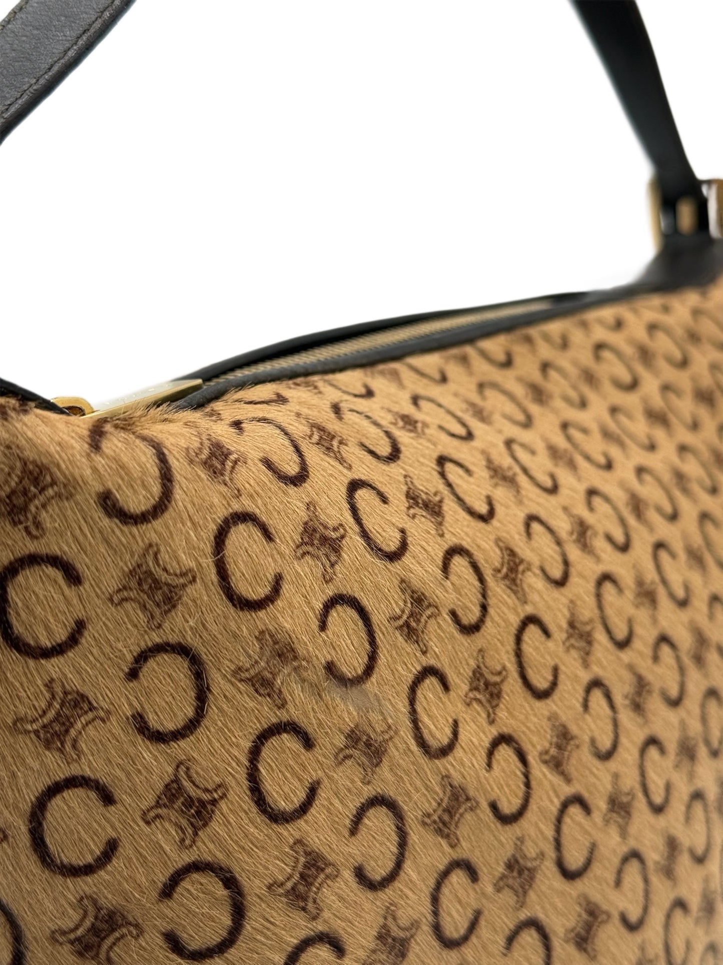 Celine Vintage Beige Macadam Monogram Pony Hair Medium Pochette