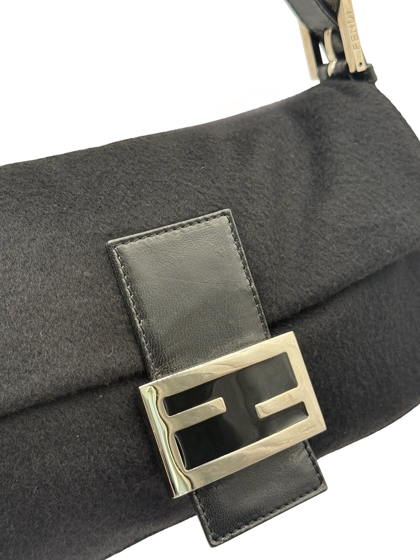 Fendi Vintage Black Felt Shoulder Baguette Bag