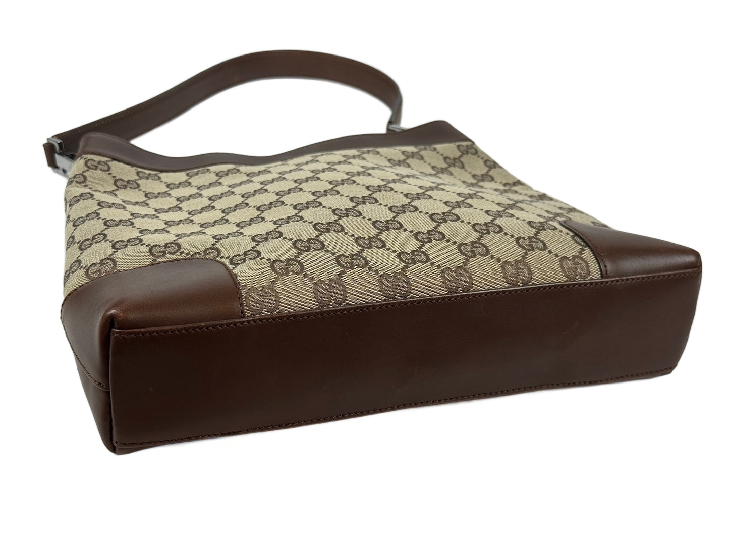 Gucci Vintage Brown GG Monogram Canvas Leather Trim Structured Hobo Shoulder Bag