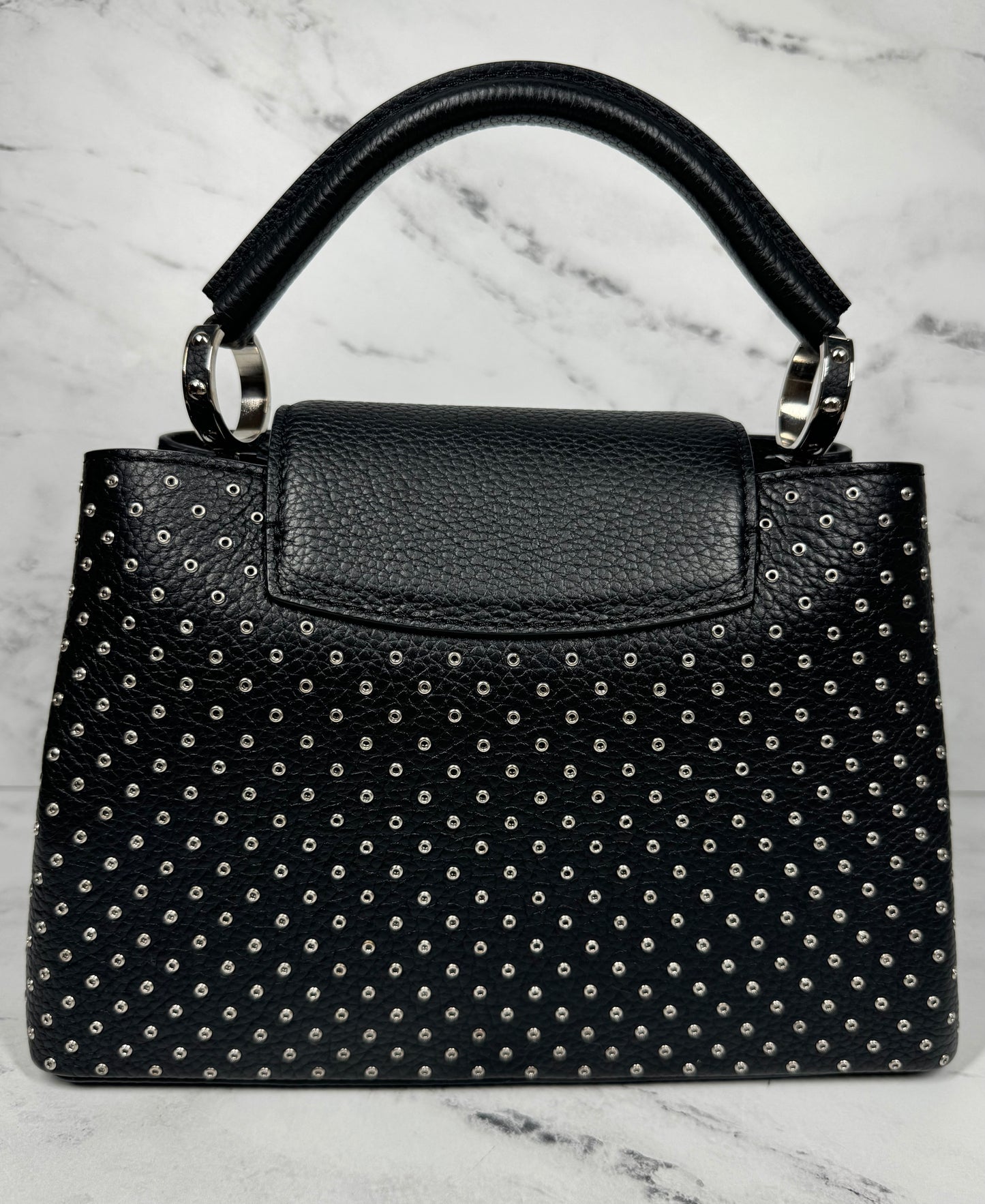 Louis Vuitton Black Taurillon Leather Silver Studded Capucines BB