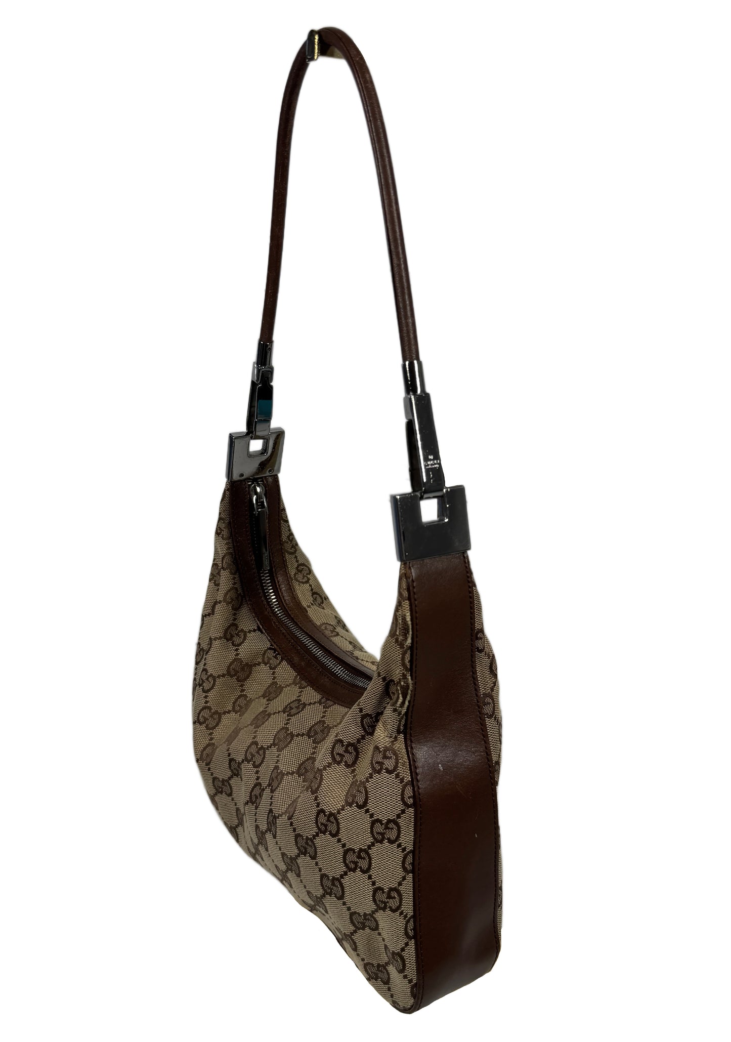 Gucci Vintage Brown GG Monogram Small Hobo Shoulder Bag