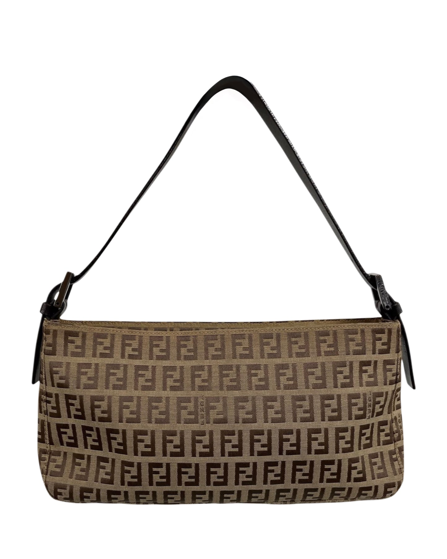 Fendi Vintage Light Brown Zucchino Zucca Monogram Medium Flat Shoulder Pochette Bag 