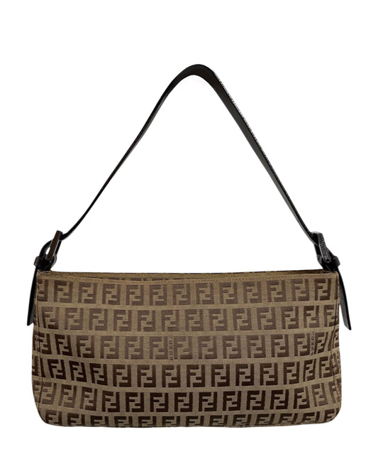 Fendi Vintage Light Brown Zucchino Zucca Monogram Medium Flat Shoulder Pochette Bag 
