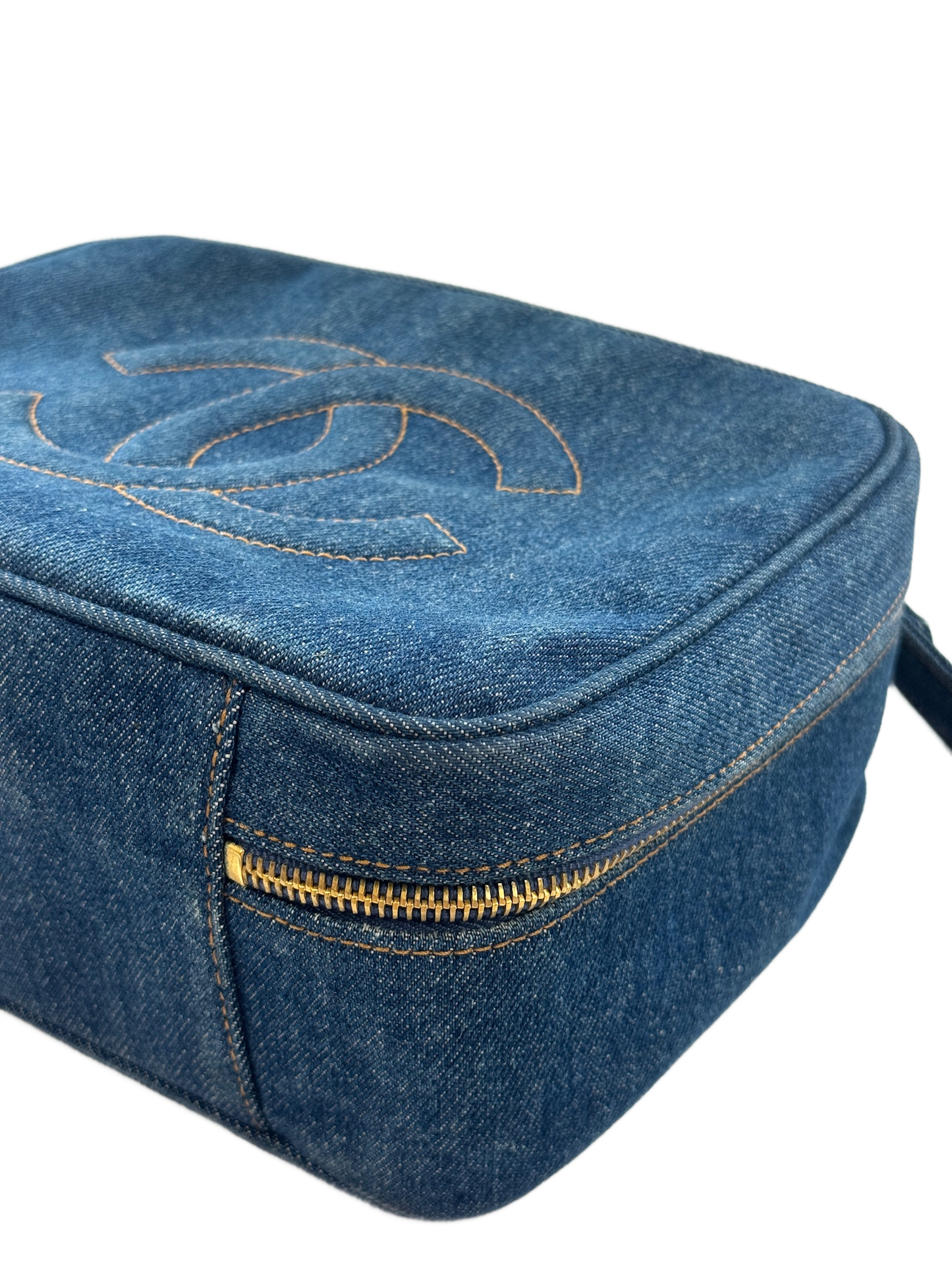 Chanel Vintage 90s Denim CC Top Handle Vanity Case w Shoulder Crossbody Strap