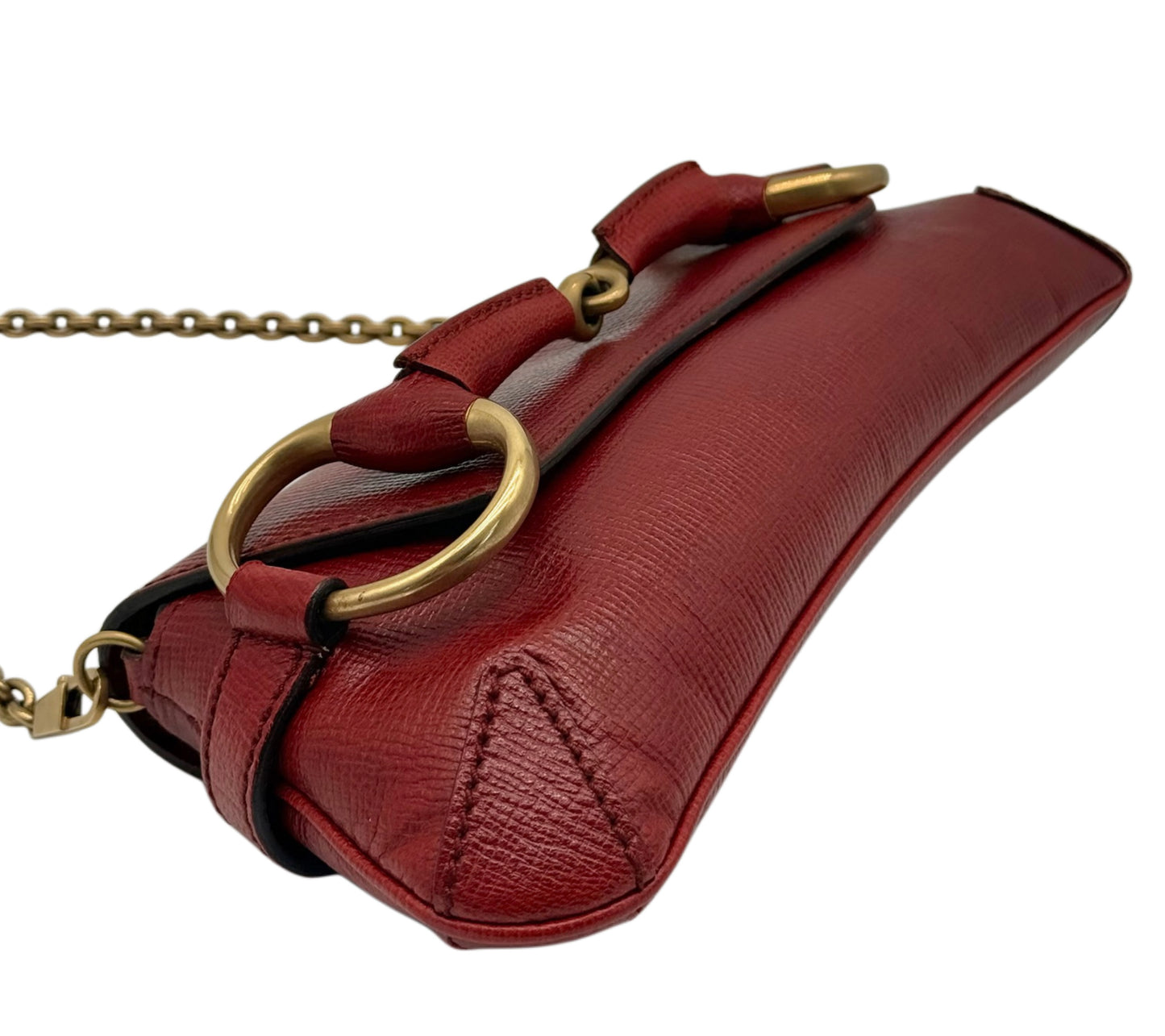 Gucci Vintage Red Leather Small Horsebit Shoulder Clutch Bag