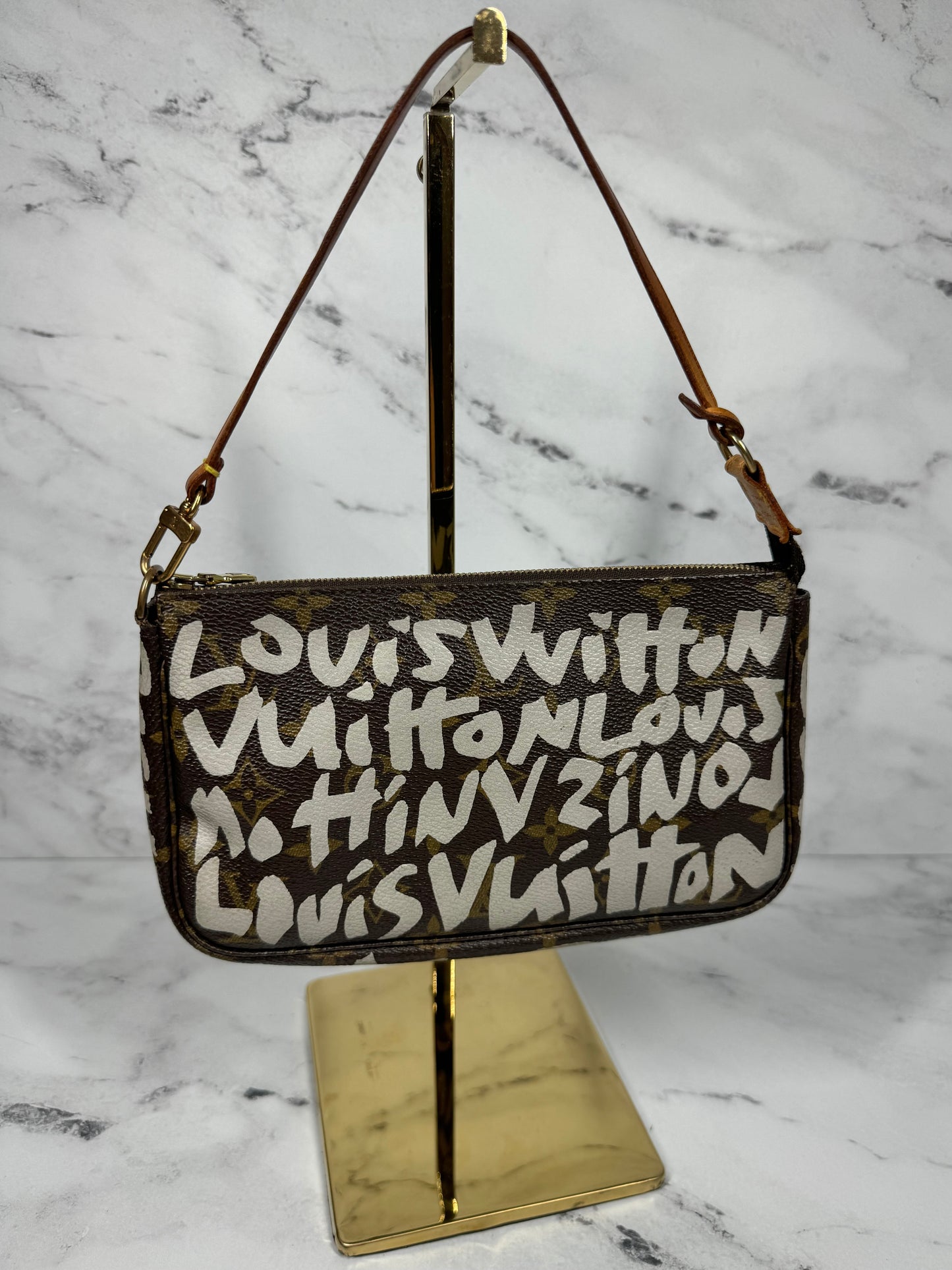 Louis Vuitton x Stephen Sprouse Vintage 2001 Monogram Silver Graffiti Pochette Accessoires